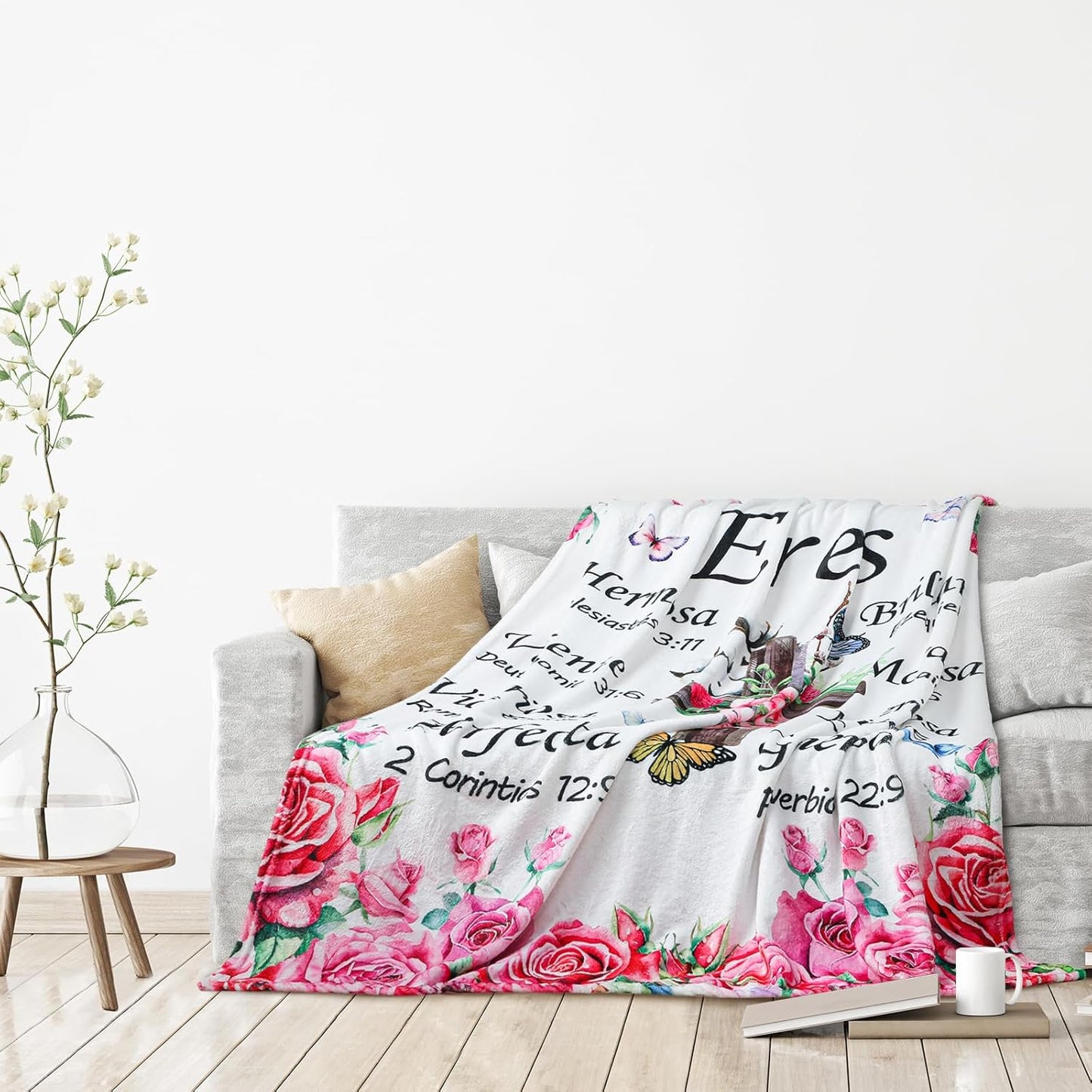 Buryeah Mother's Day Spanish Christian Blanket Religious Gifts Faith Bible Soft Gifts Inspirational Spiritual Scriptures Favors for Women Church Teacher Mother Sister Friend Nurse(Rose)