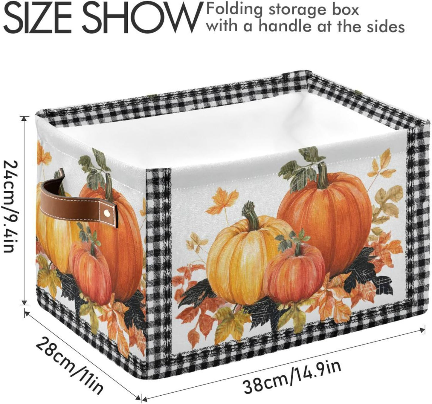 Thanksgiving Day Storage Basket, Leaves Pumpkin Autumn Foldable Fabric Collapsible Storage Bins Organizer Bag for Clothes