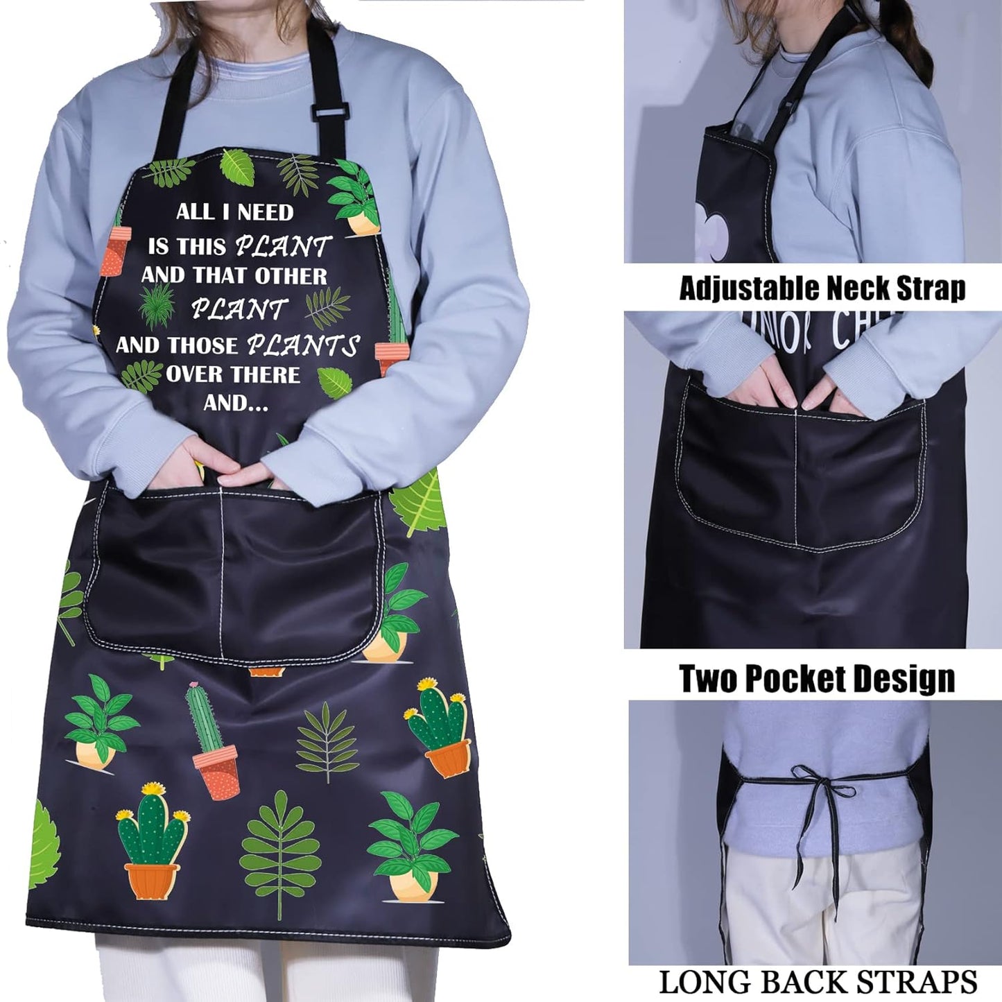 PXTIDY Plant Lover Gift Gardener Apron All Need Is This Plant Lady Gardening Apron Florist Kitchen Gift (Black)