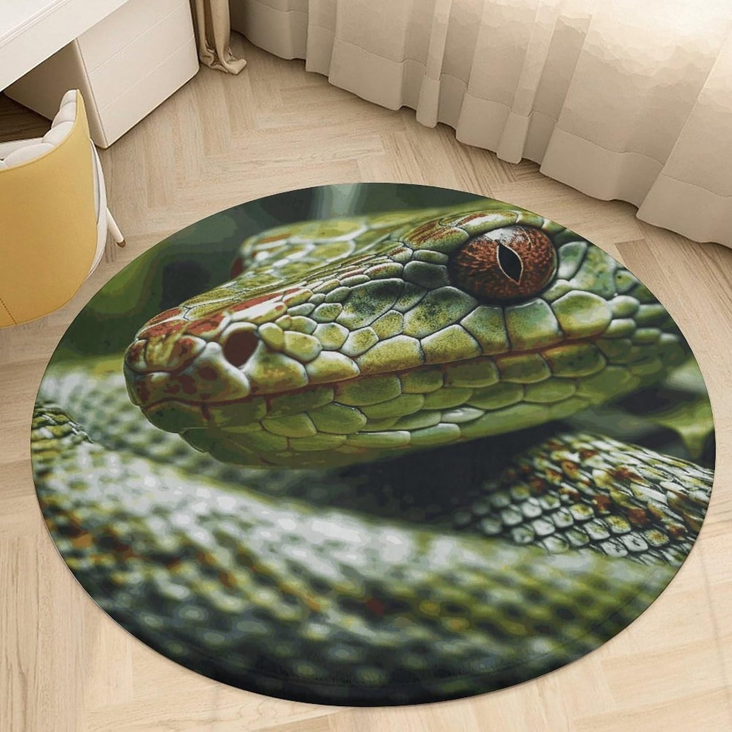 Green Snake Circle Rug Retro Luxury Coral Velvet Floor Mat Non Slip Soft Indoor Floor Carpet Comfy Thickened Area Rugs Modern Aesthetic Minimalist Carpets for Home Decor