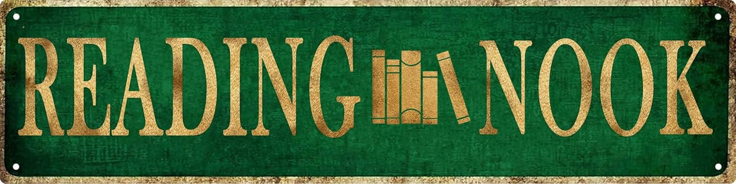 Vintage Reading Nook Metal Tin Sign 4x16 in Rustic Perfect for Home Cabin Porch or Bedroom Decor Ideal Holiday Gift Home Wall Art Decor