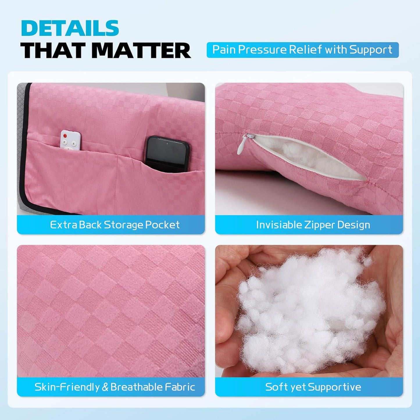 Recliner Head and Neck Support Pillow, Sofa Chair Headrest Cushion, Anti-Slip Design for Neck Pain Relief on Sofa, Car Seat, Travel (Pink-Checker)