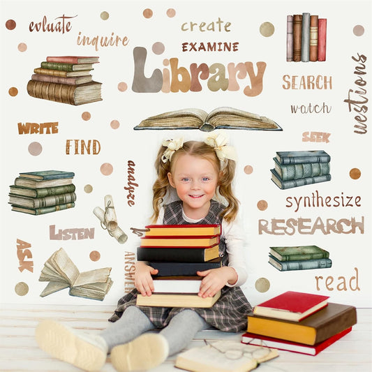 Library Quotes Wall Stickers Colorful Inspirational Wall Sticker Peel and Sticks Reading Books Wall Sticker for Reading Room Classroom School Positive Saying Wall Decals for Kids Bedroom Nursery Decor