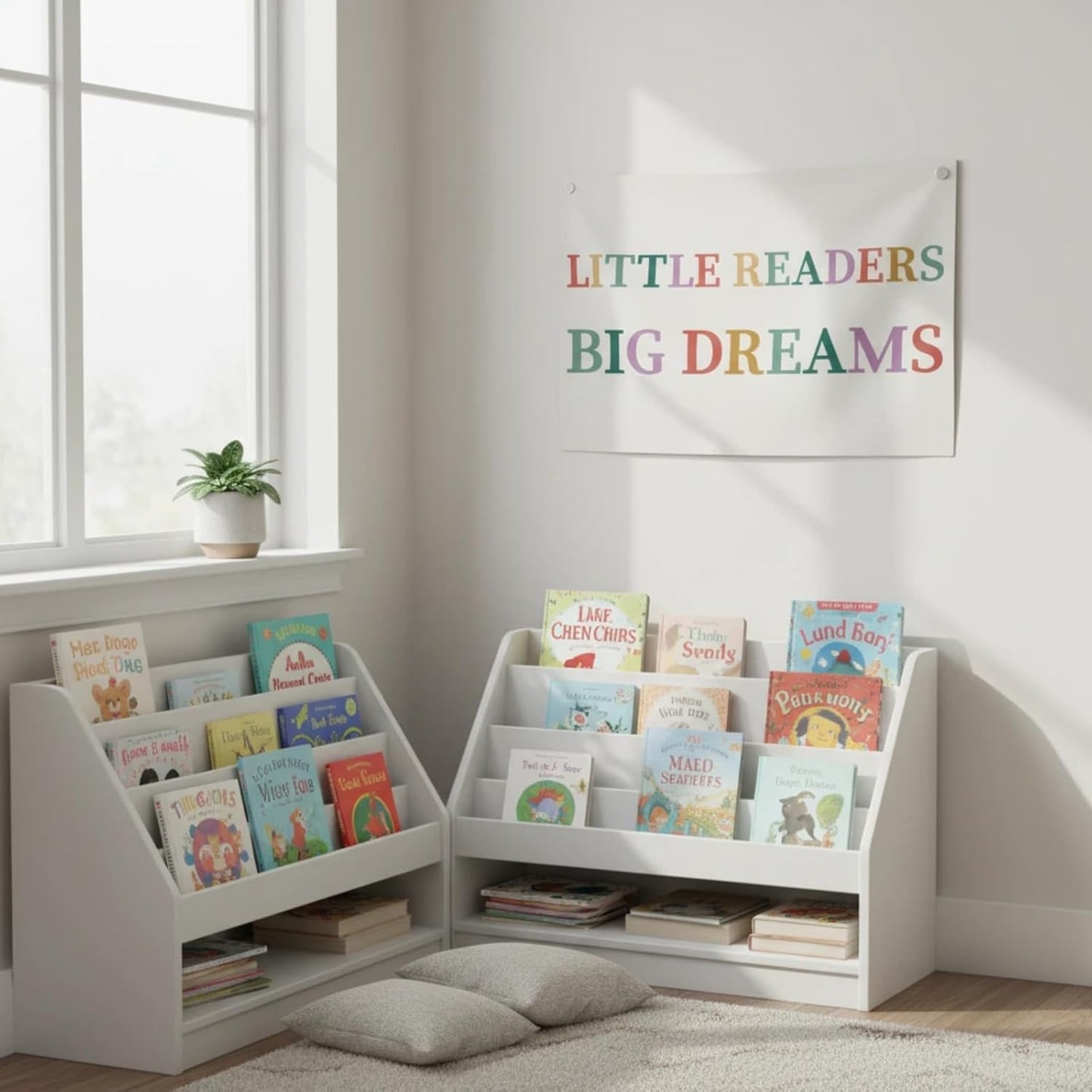 Canvas Wall Hanging Banner Flag (30"L x 20"W), "LITTLE READERS BIG DREAMS" Inspirational Quote Wall Art, Boho Minimalist Fabric Sign with Metal Grommets for Library, Classroom, Kids Room & Nursery