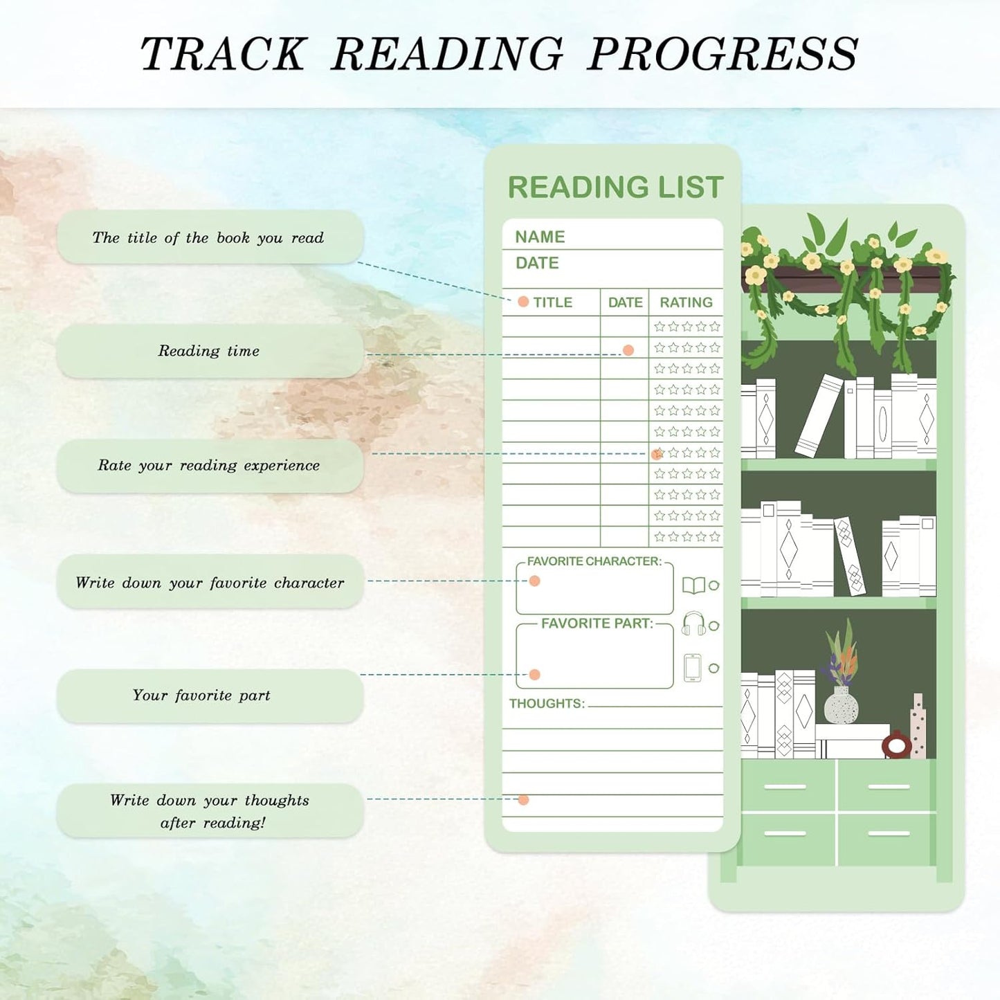 120Pcs Reading List Bookmarks, 2.56 x 7.09in Book Tracker Bookmark, Double-Sided Bookshelf Book Marks Bulk, Back-to-School Supplies, Gifts for Book Lovers, Women, Students, Teachers