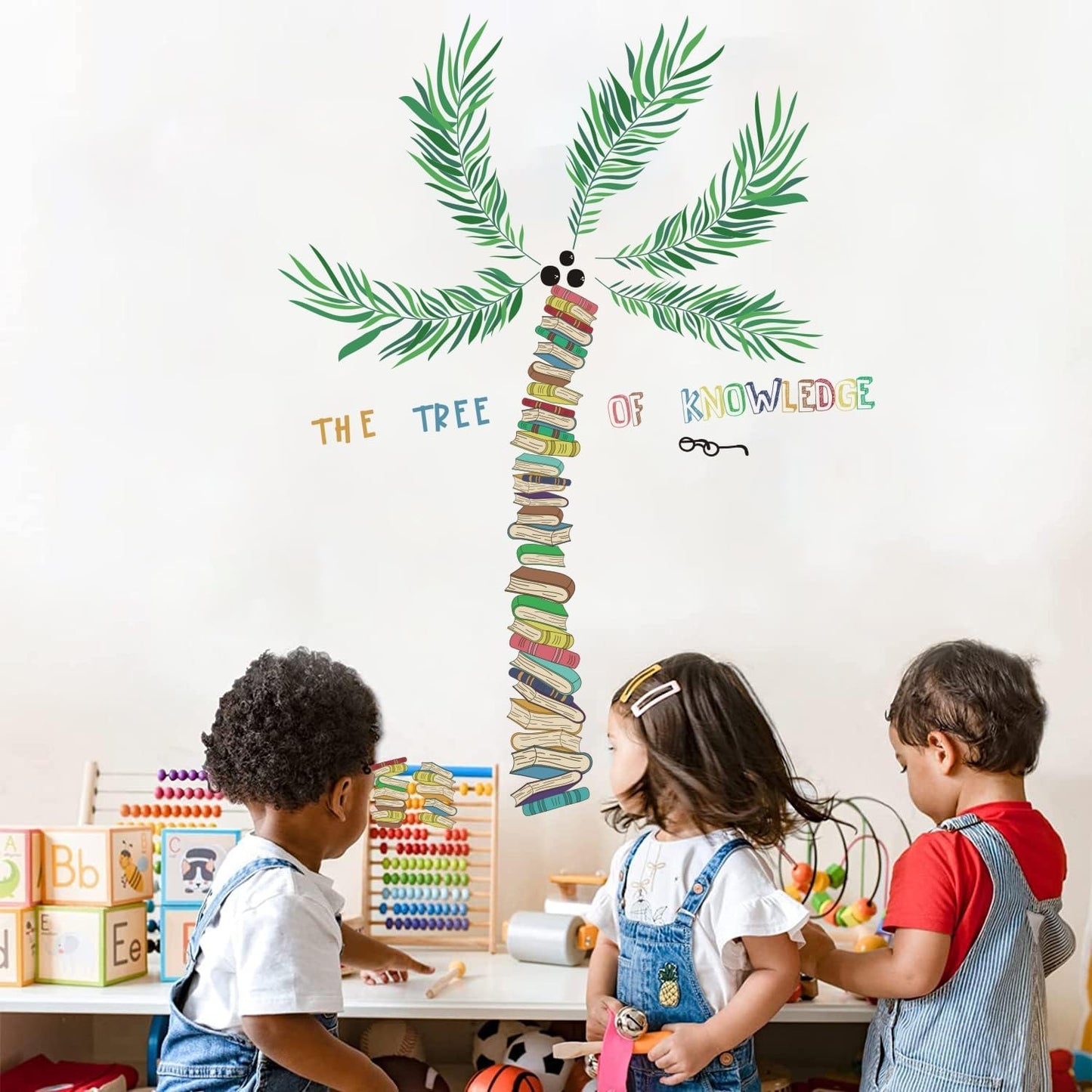 IARTTOP Plants Book Wall Decals Coconut Tree Wall Stickers Palm Tree for Reading Corner Classroom Wall Decoration Library Study Room Reading Book Decals