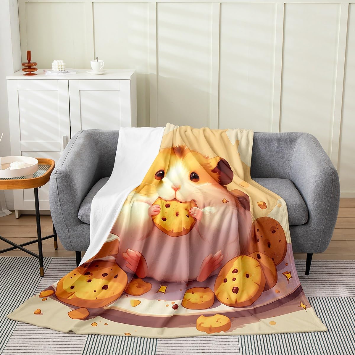 Erosebridal Kids Cute Hamster Blanket 40x50 Kawaii Hamster Throw Blanket Cookies Food Fleece Blanket Cartoon Pet Animal Fuzzy Blanket for Kids Boys Girls,Brown Luxury Soft
