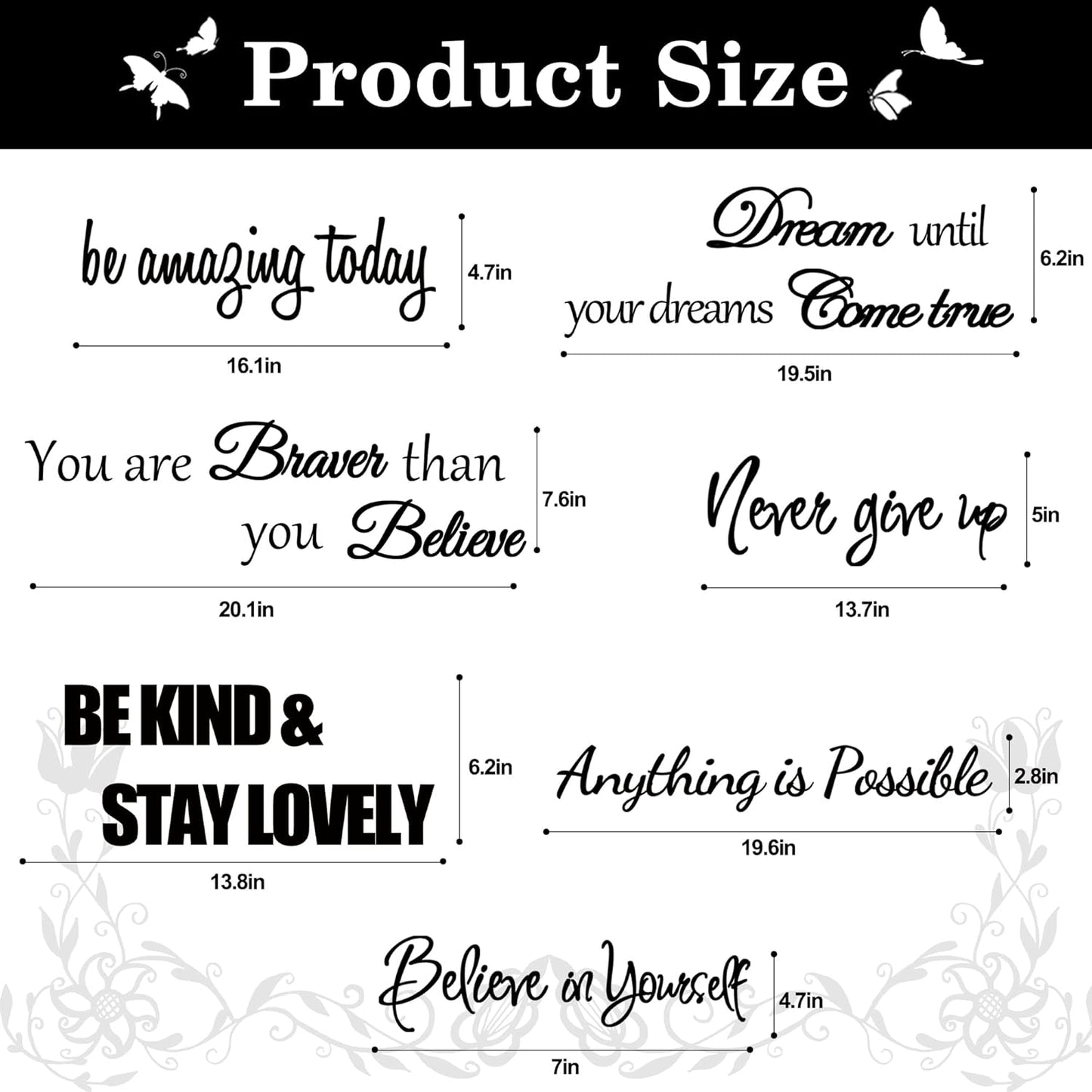 Inspirational Quotes & Motivational Sayings Wall Decals - Vinyl Positive Word Wall Stickers for Woman, Girls & Living Room Decor
