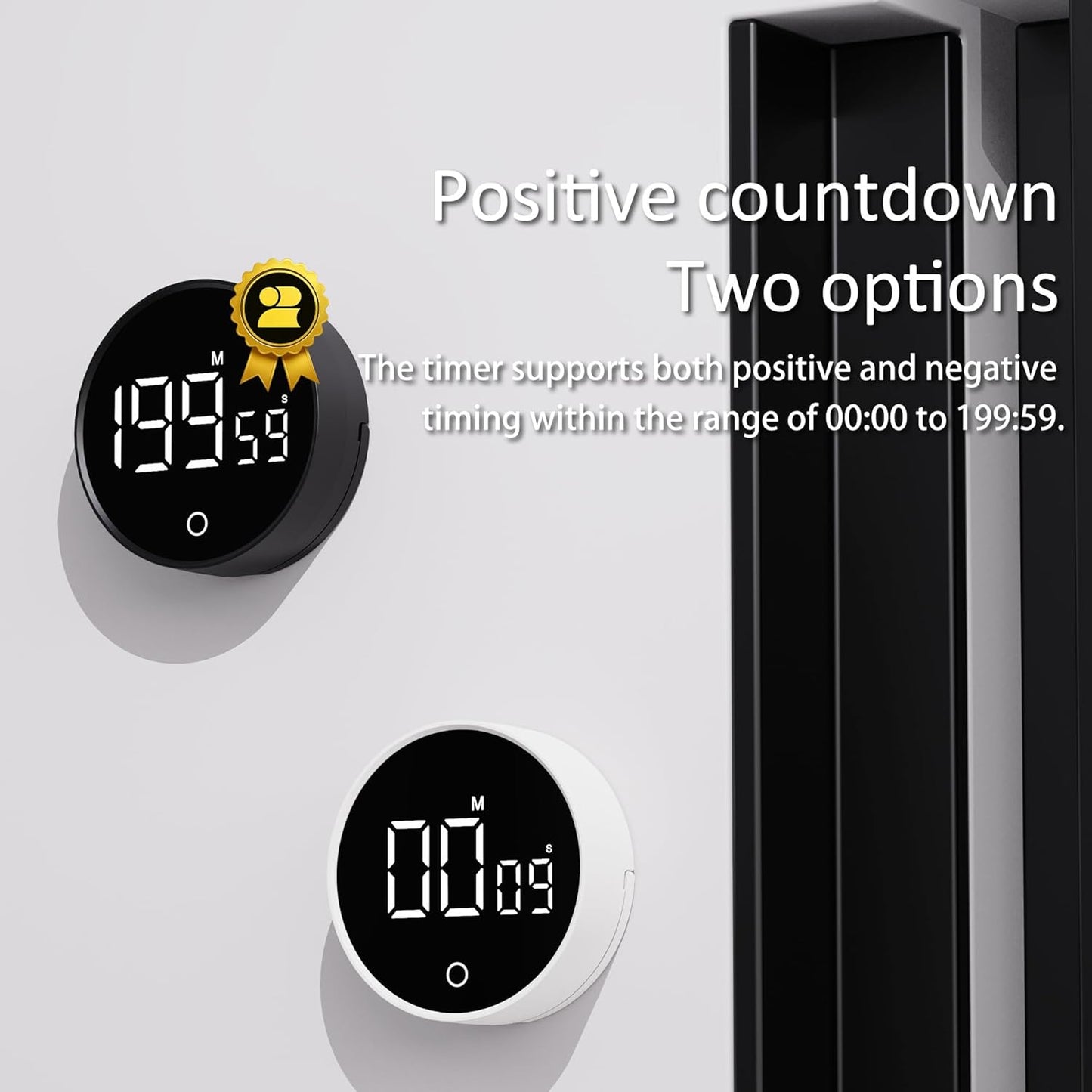 Digital Kitchen Timer, Rechargeable Magnetic Visual Timer with Large LED Display, Adjustable Volume for Classroom, Cooking, Fitness, Baking, Kids Learning & Teaching (1, Black)