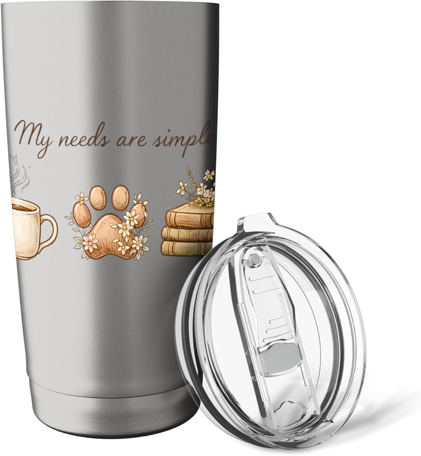 My Needs Are Simple Coffee Dogs Books Floral Aesthetic Stainless Steel Insulated Tumbler