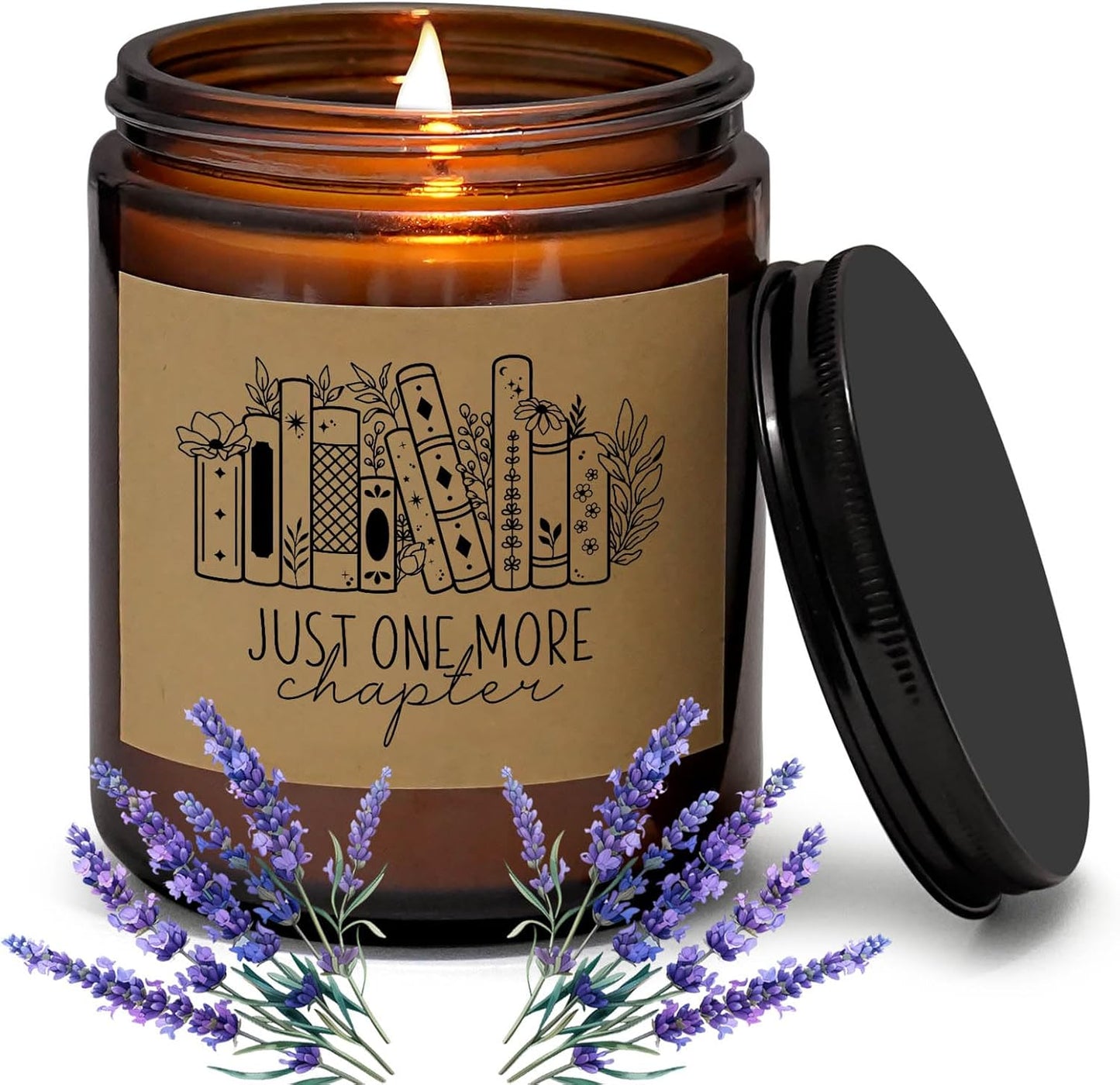 Book Lover Gift 7oz Lavender Scented Candle for Readers Bookworm Writers Bookish Jar Candle Just One More Chapter Librarian Gifts (Candle-More Chapter)