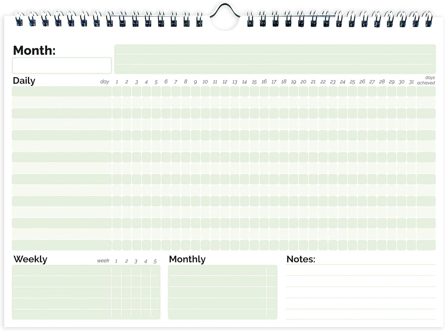HADIGU Habit Tracker Calendar, (Undated 12 Month) with Spiral Bound and Hanger, A4 size (8.3"x11.7"), Habit Tracker Journal for Daily Weekly and Monthly Habit Tracking.