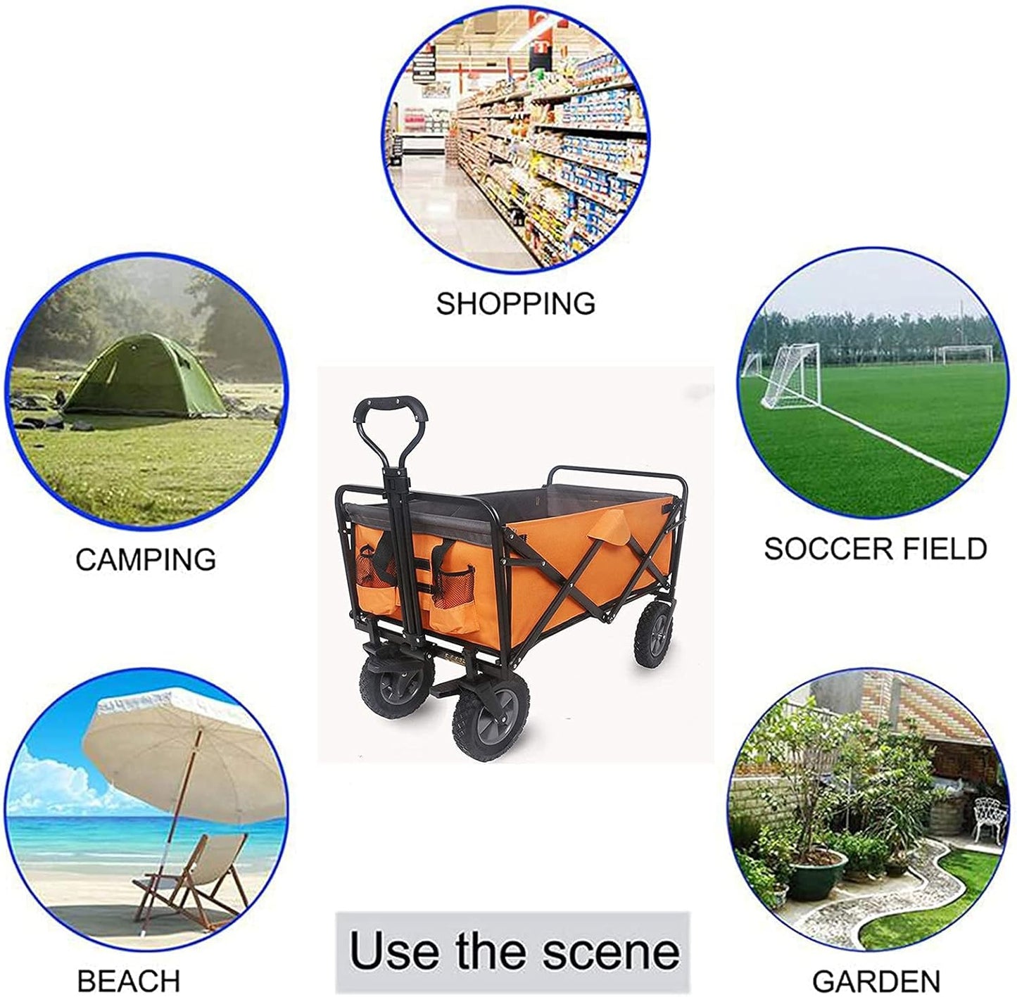 Garden Trolley, Foldable Cart, Heavy Duty Festival Trolley, Pull Wagon Truck - (Red) (Blue)