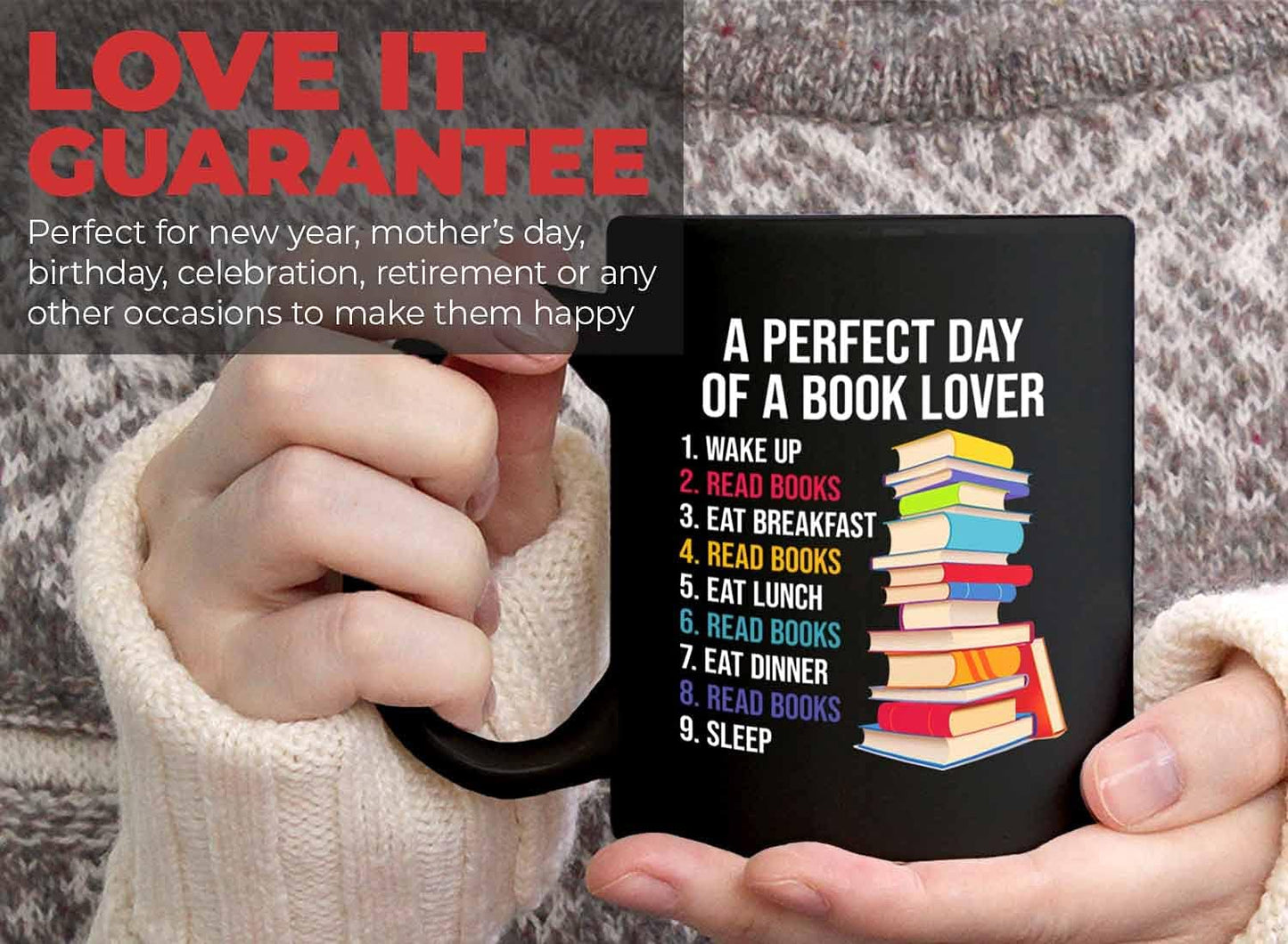 Bubble Hugs Reader Coffee Mug 11oz Black - A Perfect Day of A Book Lover - Funny Sarcasm Reading Novel Literary Literature Bookish Author Writer
