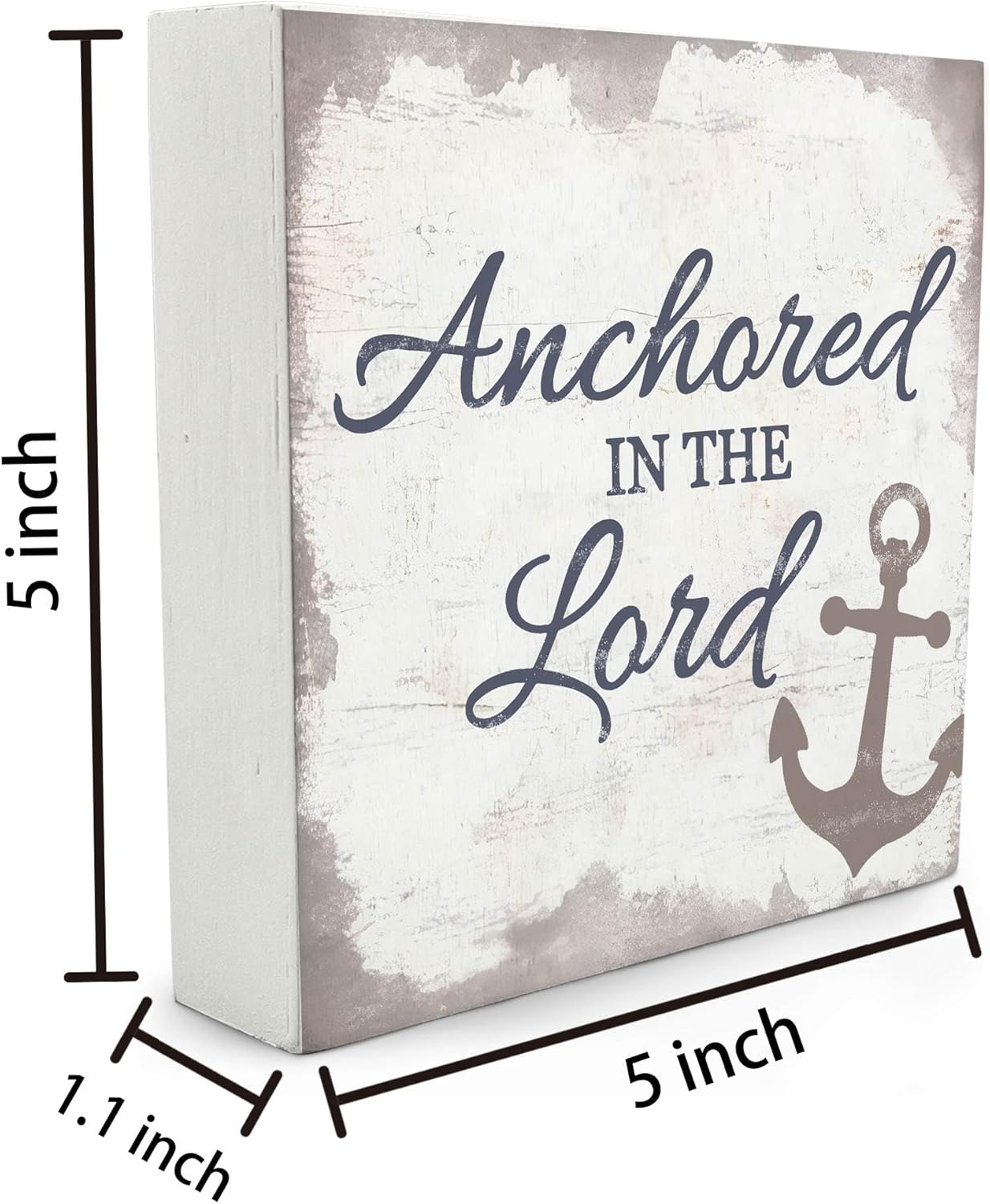 Nautical Wooden Sign 5x5 - Nautical Decor, Anchor Wood Sign for Home Bathroom Nursery, Anchored in the Lord