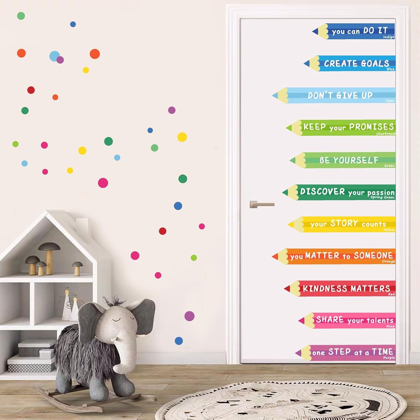 Colorful Inspirational Wall Decal Kids Wall Decals Color Walls Decals Motivational Quotes Walls Sticker You Can Do It Vinyl Sticker Polka Dots Decal Peel and Stick for Nursery Classroom Playroom Decor