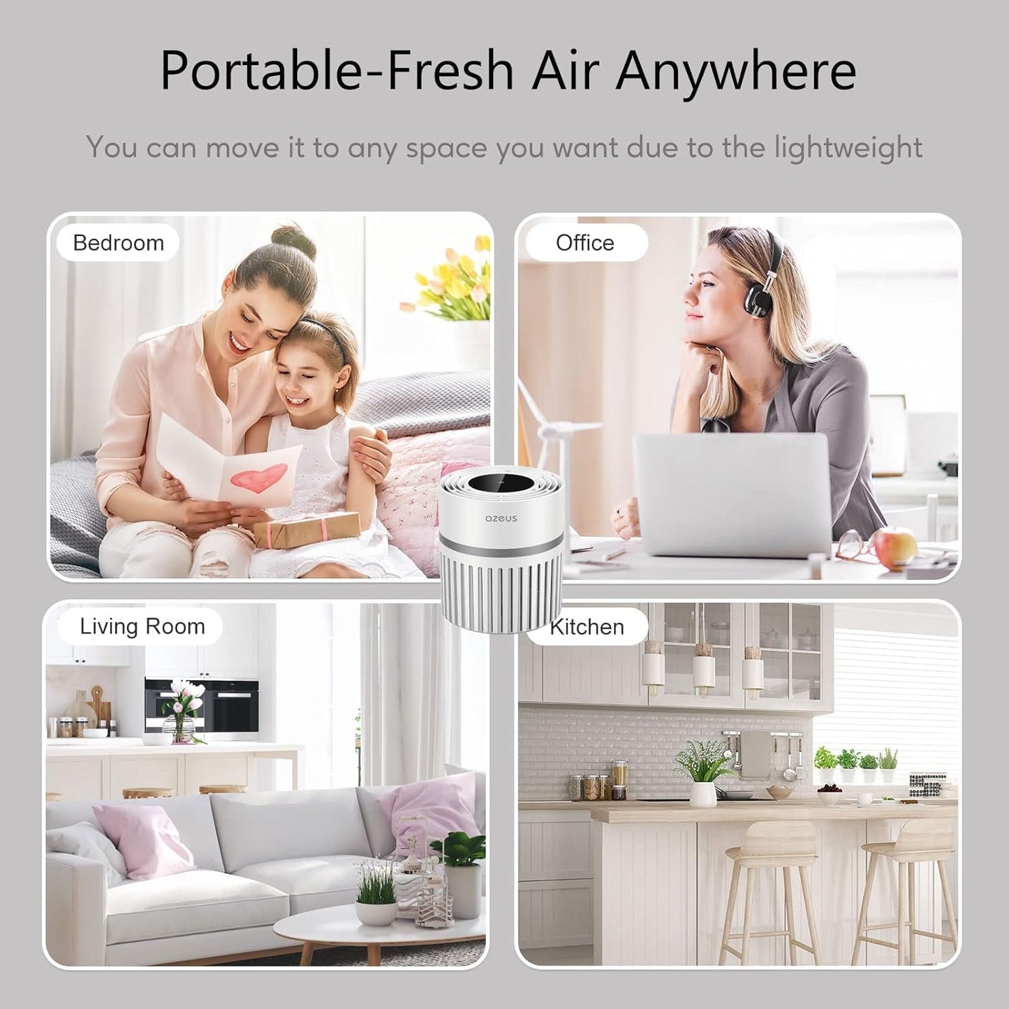 Azeus Air Purifier for Large Room With High CARD Rate, Portable Desktop Air Purifier With H13 True HEPA Filter and 3 Modes for Travelling Small Room, Bedroom, Home,Office