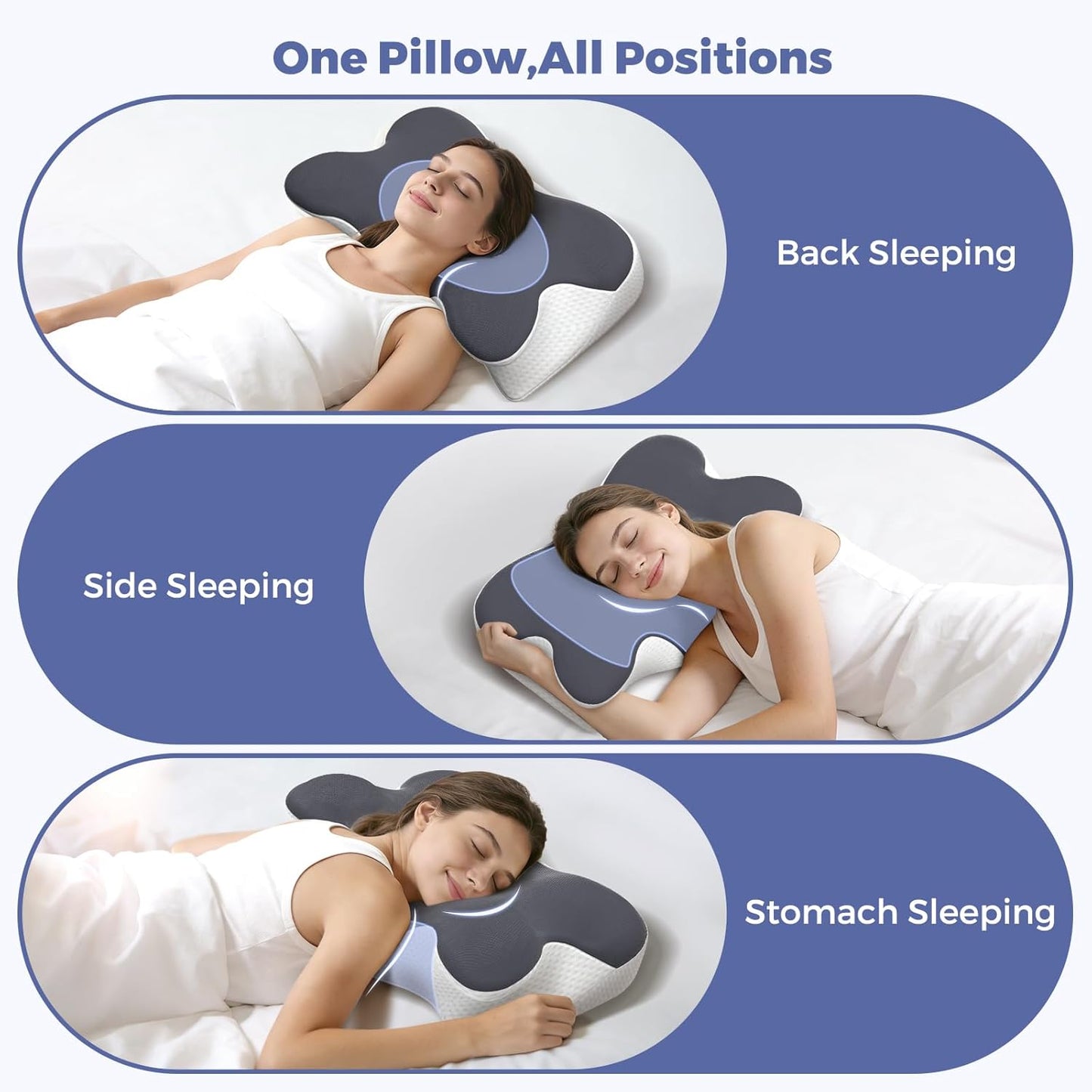 Cervical Neck Pillow for Pain Relief, Ergonomic Neck Pillow for Sleeping, Contour Orthopedic Side Sleeper Pillow for Back Stomach Sleepers Bed Pillow with Pillowcase