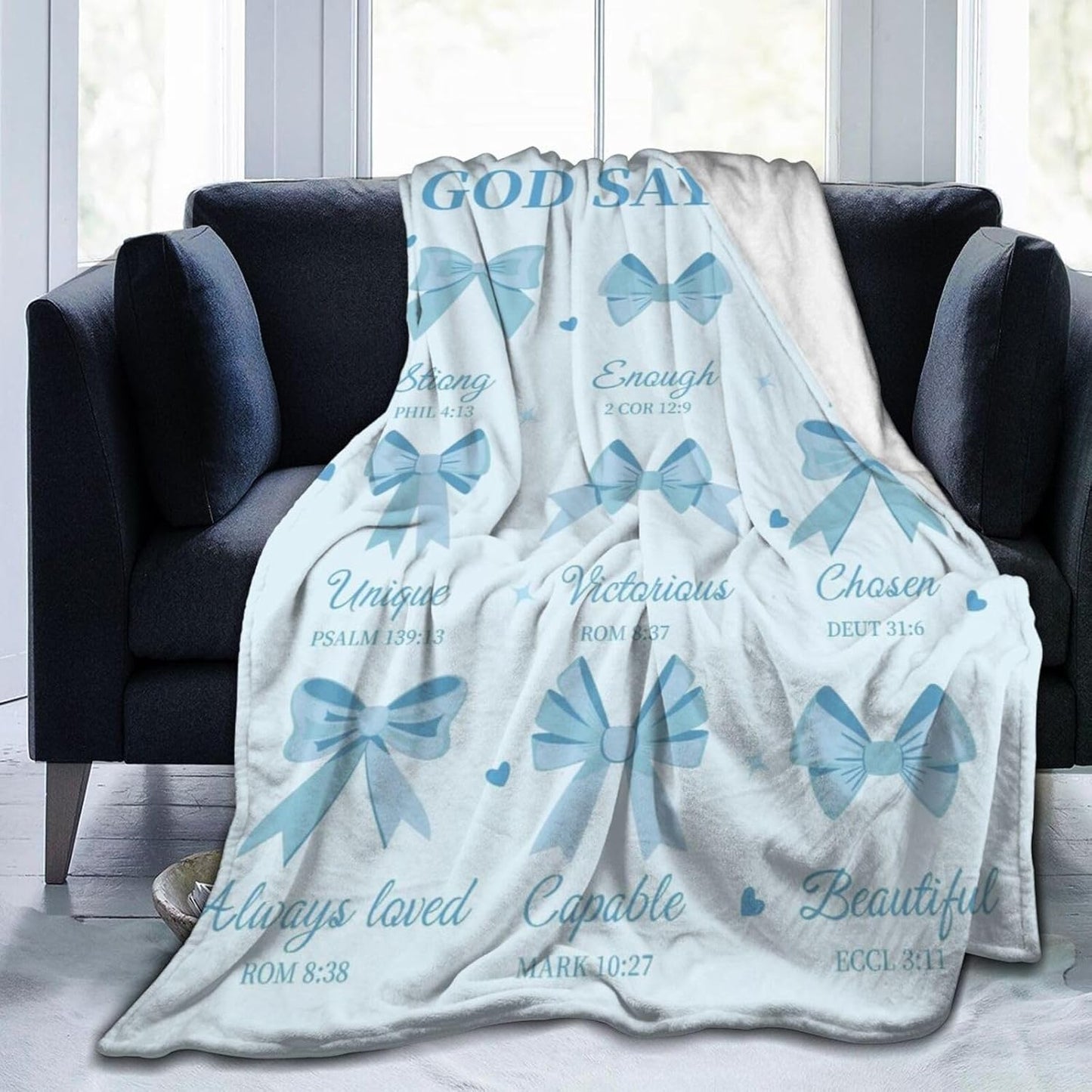Christian Gifts for Women Blanket – Inspirational Bible Verse Throw with Bowknot Design, Religious Faith Encouragement Blanket for Mom, Grandma, Wife, Daughter, Friends, Birthday, Christmas