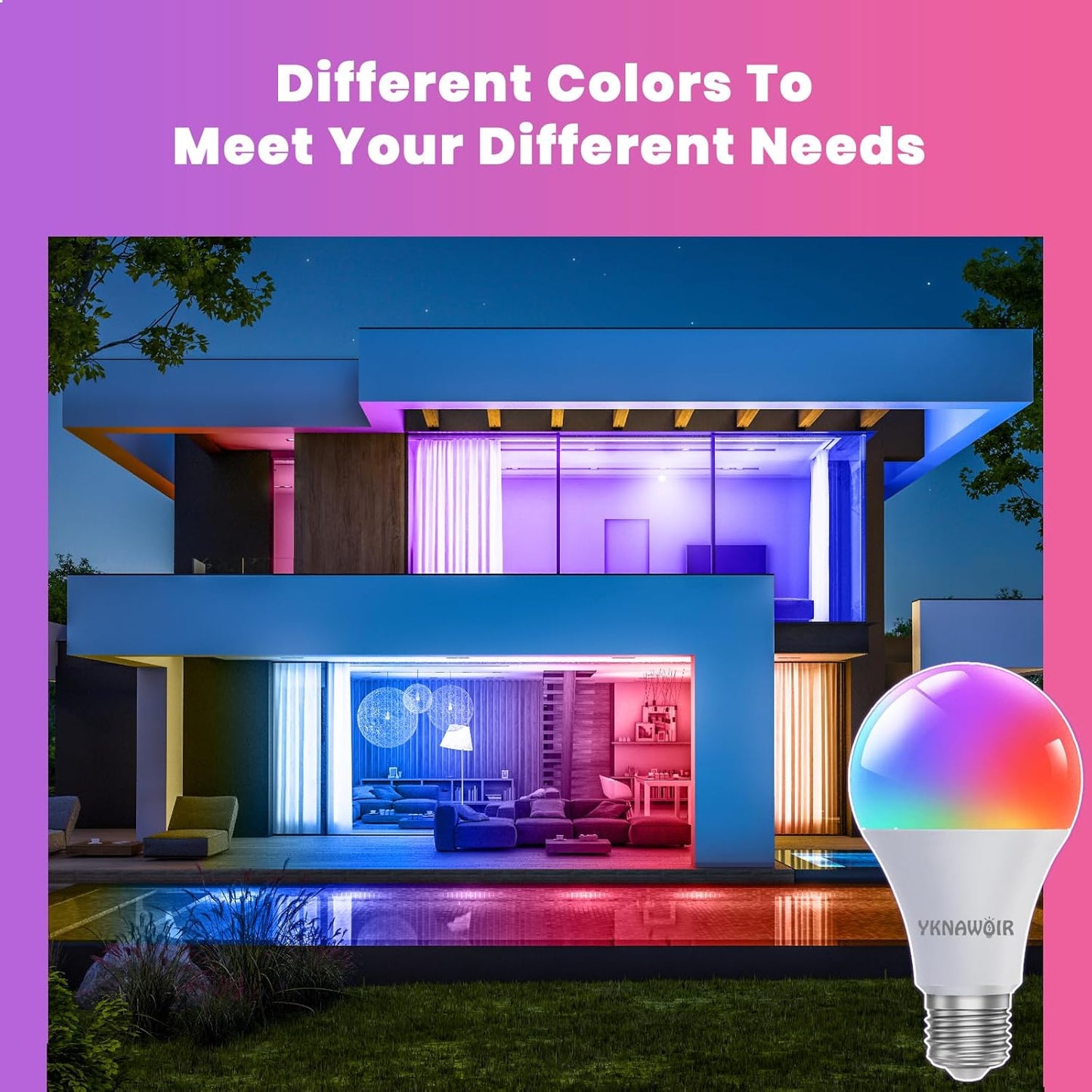 Color Changing Light Bulb, RGB LED Light Bulb, Dimmable A19 5W 6500K, E26 Colored Light Bulbs, Multicolor Light Bulb for Party Bedroom Home, 16 Color Choices - Remote Control