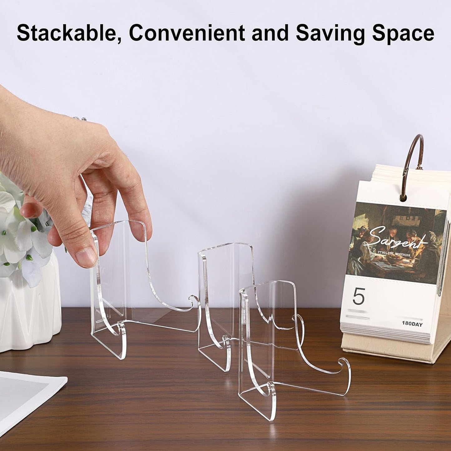 JUXYES 3 Pack Acrylic Wallet Display Holder Stands, Portable Easels Display Stand Clear Plate Display Rack for Boutique, Retail Countertop Acrylic Display Stand for Hand Purse, Wallet, Photos, Book