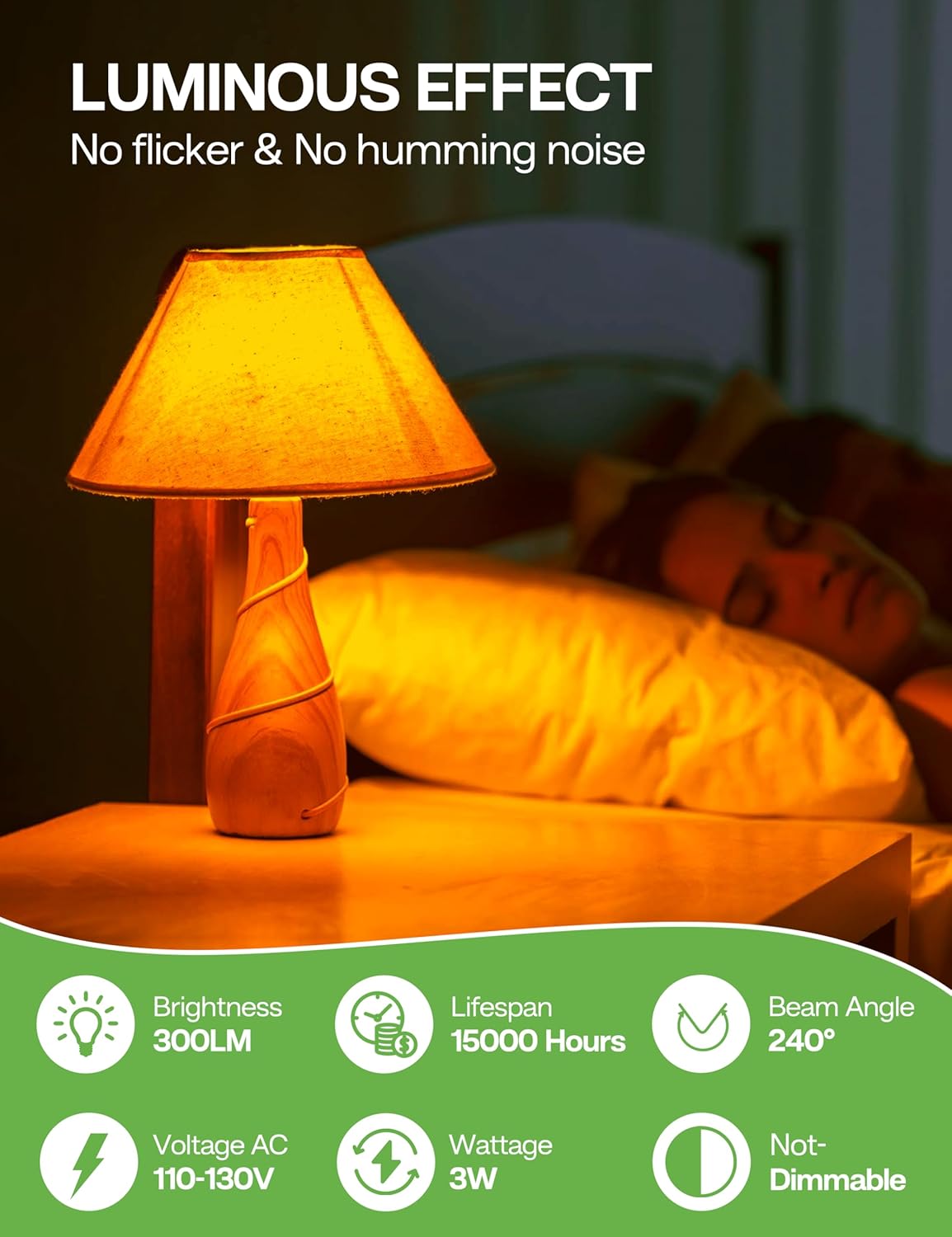 Amber Sleep Light Bulbs: 3W Amber Warm Light Bulb 1800K, Blue Light Blocking Dim Light Bulbs 40W Equivalent, E26 Bulbs for Mood Soothing, Bedroom and Baby Nursery, 2 Pack