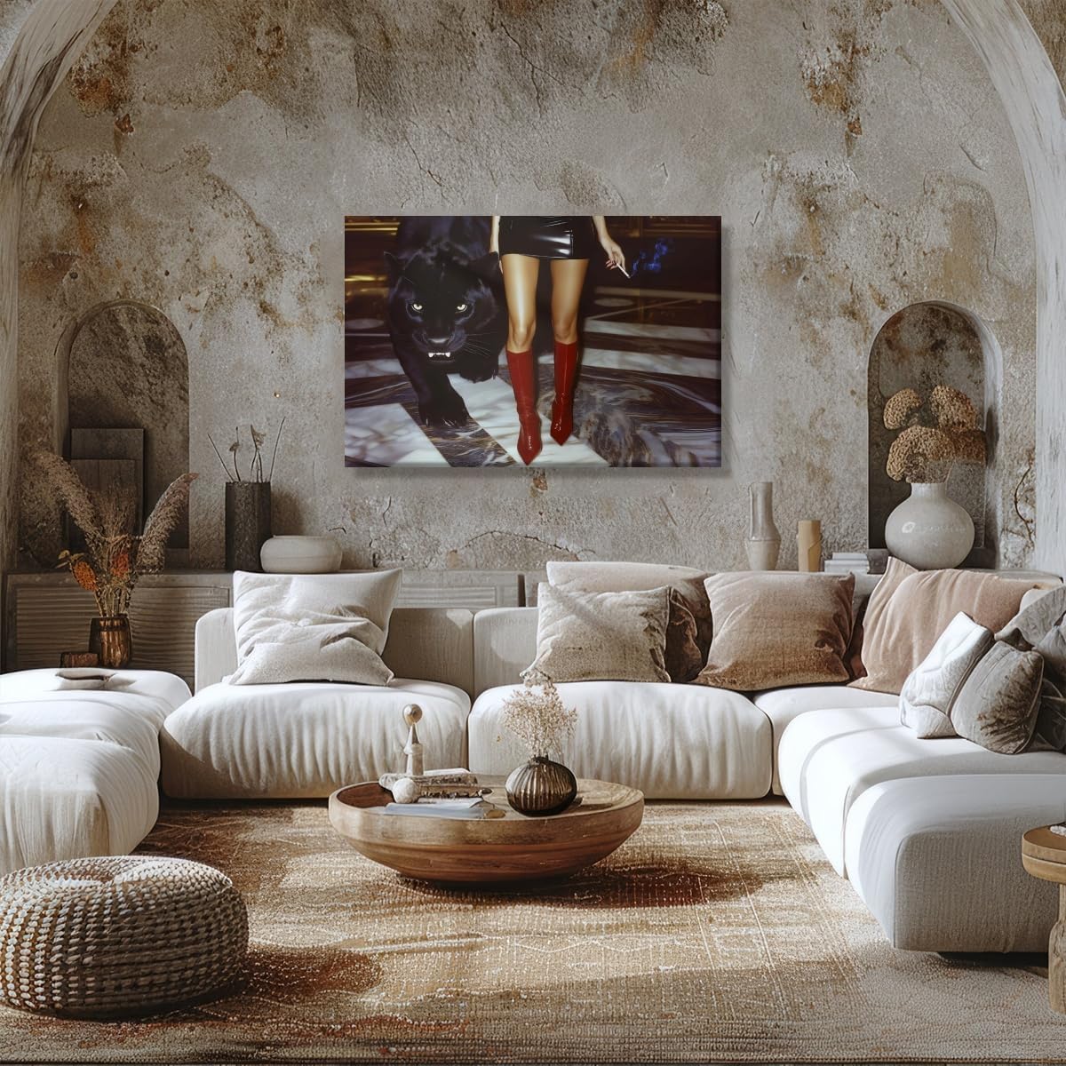 Vintage Trendy Red Boots Wall Art Retro Leopard Canvas Fashion Poster Luxurious Aesthetics Chic Cool Girl picture Print Preppy Room Home Wall Decor 8x12inch Unframed