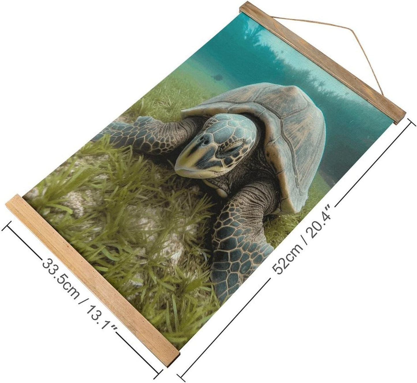 Vintage Big Tortoise Poster with Wooden Frame Personalized Linen Hanging Scroll Painting Rustic Wall Hanging Illustrative Modern Artwork Decor for Home Living Room Bedroom Office