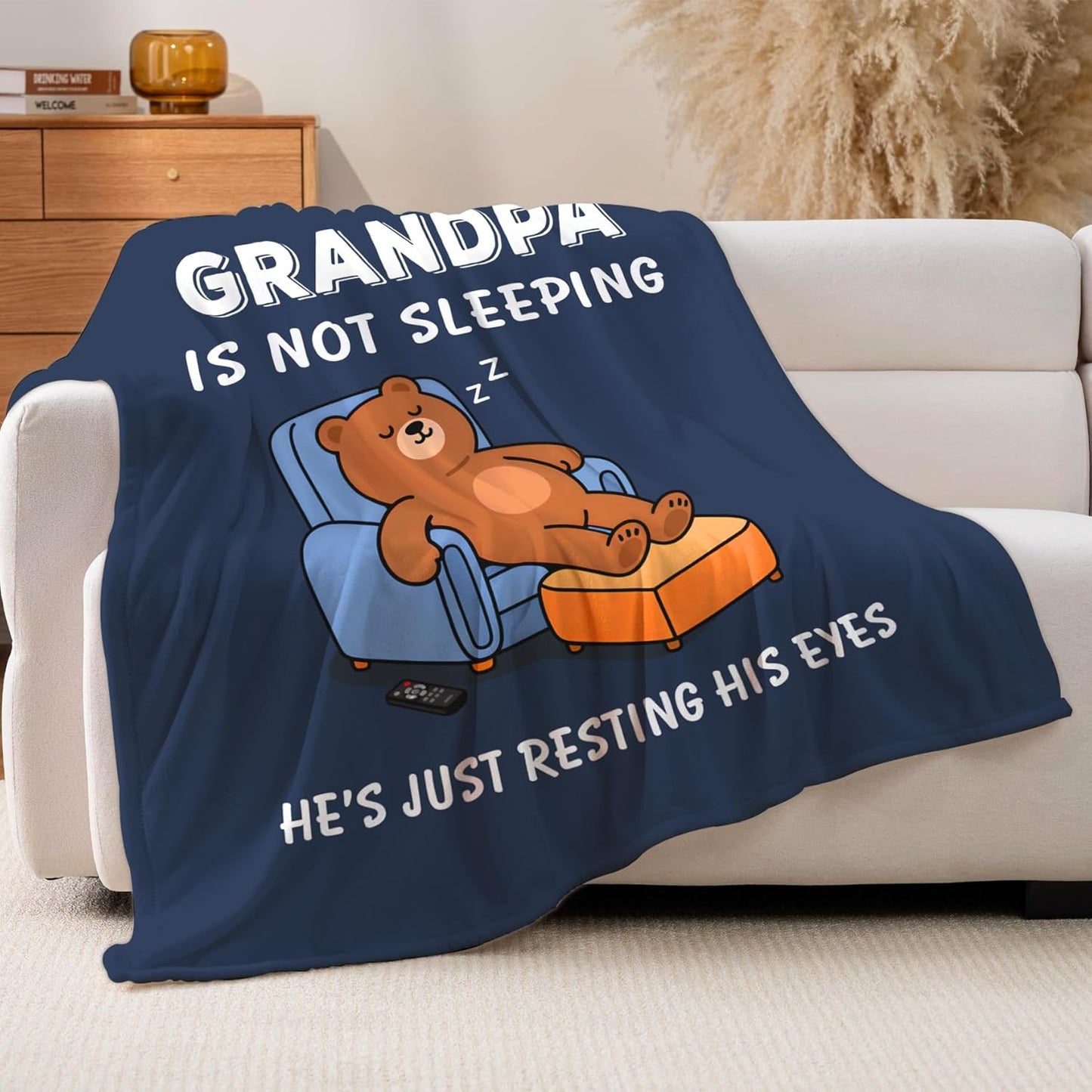 Funny Birthday Gifts for Grandpa, Grandpa is Not Sleeping Blanket, Grandpas Gifts for Father's Day from Grandkids, Soft Flannel Throw Blanket for Grandfather Napping 60"x 50"(Blue)