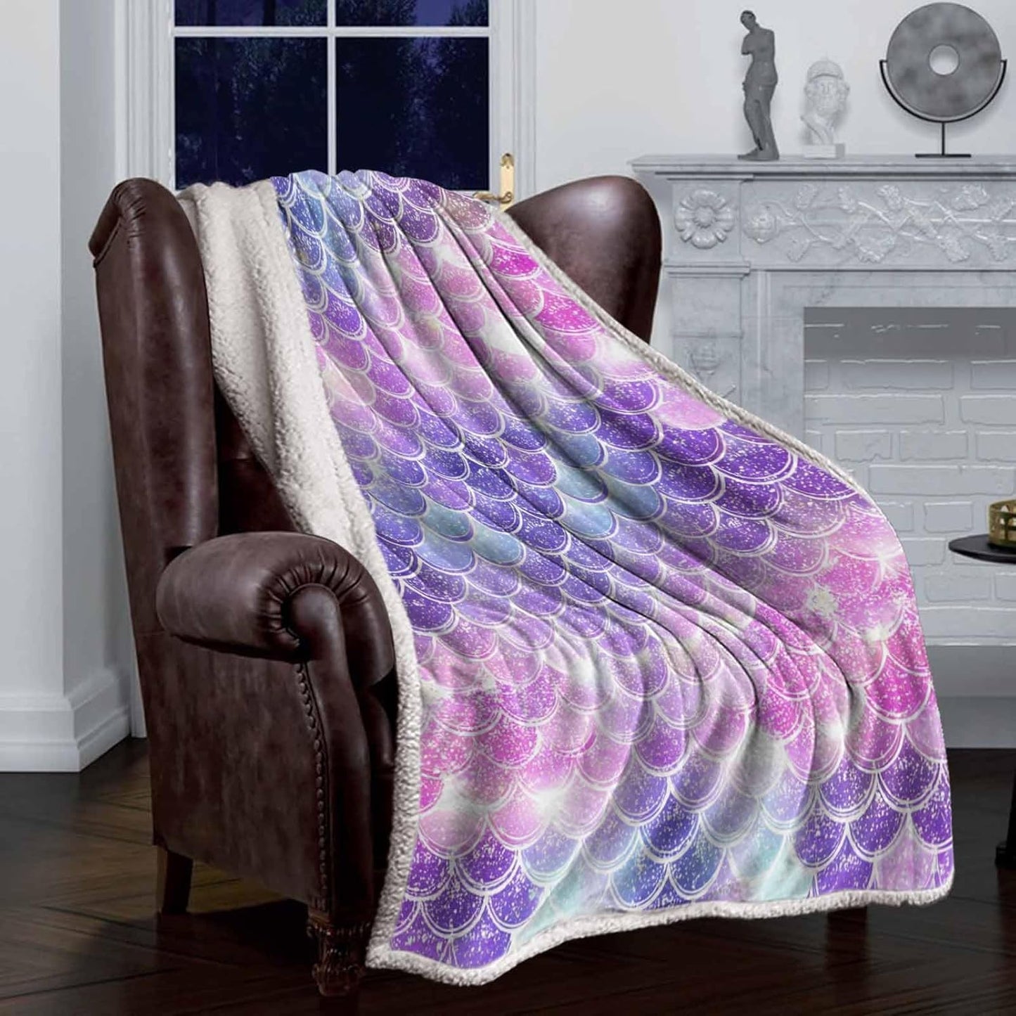 Sherpa Mermaid Fleece Blanket,Ombre Mermaid Charming Fish Scale Bed Blanket Soft Cozy Luxury Blanket 40"x50", Fuzzy Thick Reversible Super Warm Fluffy Plush Microfiber Throw Blanket for Couch