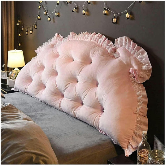 Wedge Body Positioners Pillow, Upholstered Headboard Pillow Triangular Large Pillow Headboard Bedside Cushion Reading Cushion Bed Rest Pillows(Light Pink,150cm)