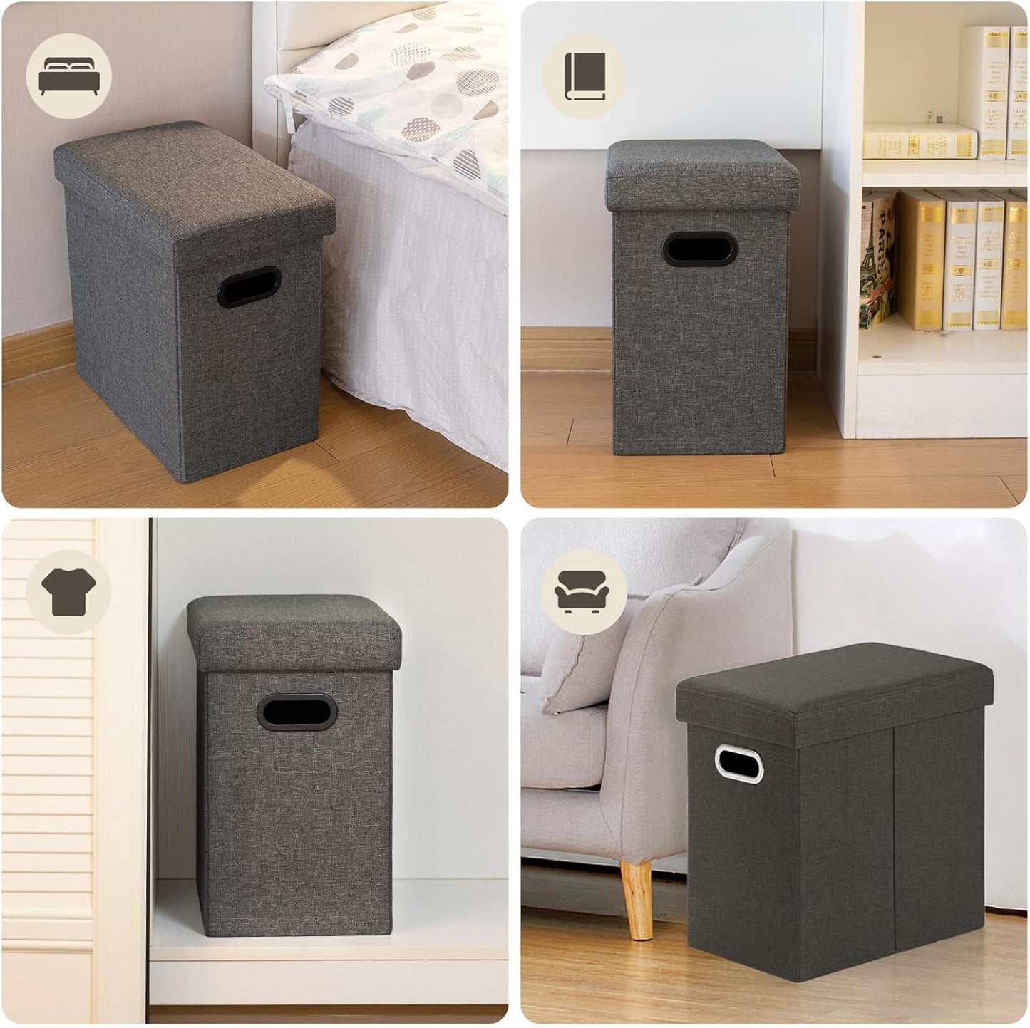 COSYLAND Ottoman with Storage Collapsible Fabric - Footrest Foot Stool for Room, Slim Tall Folding Ottoman Furniture with Handles Lid Toy Chest Linen - Gray - 16.5x16.5x10.6in