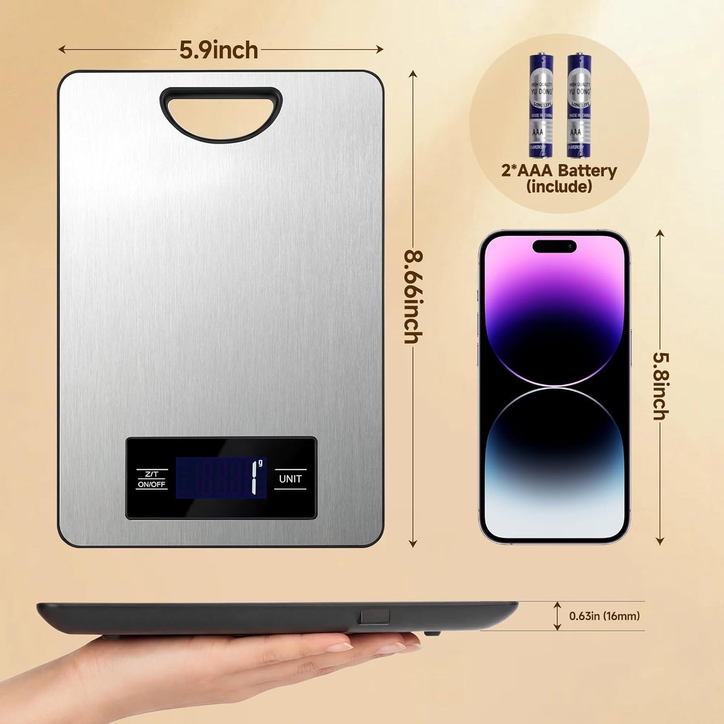Digital Kitchen Scale & Food Weight Scale with Hang Loop, 11lb Baking Scale for Home and Kitchen, Precise Scales with Grams and Ounces, Stainless Steel