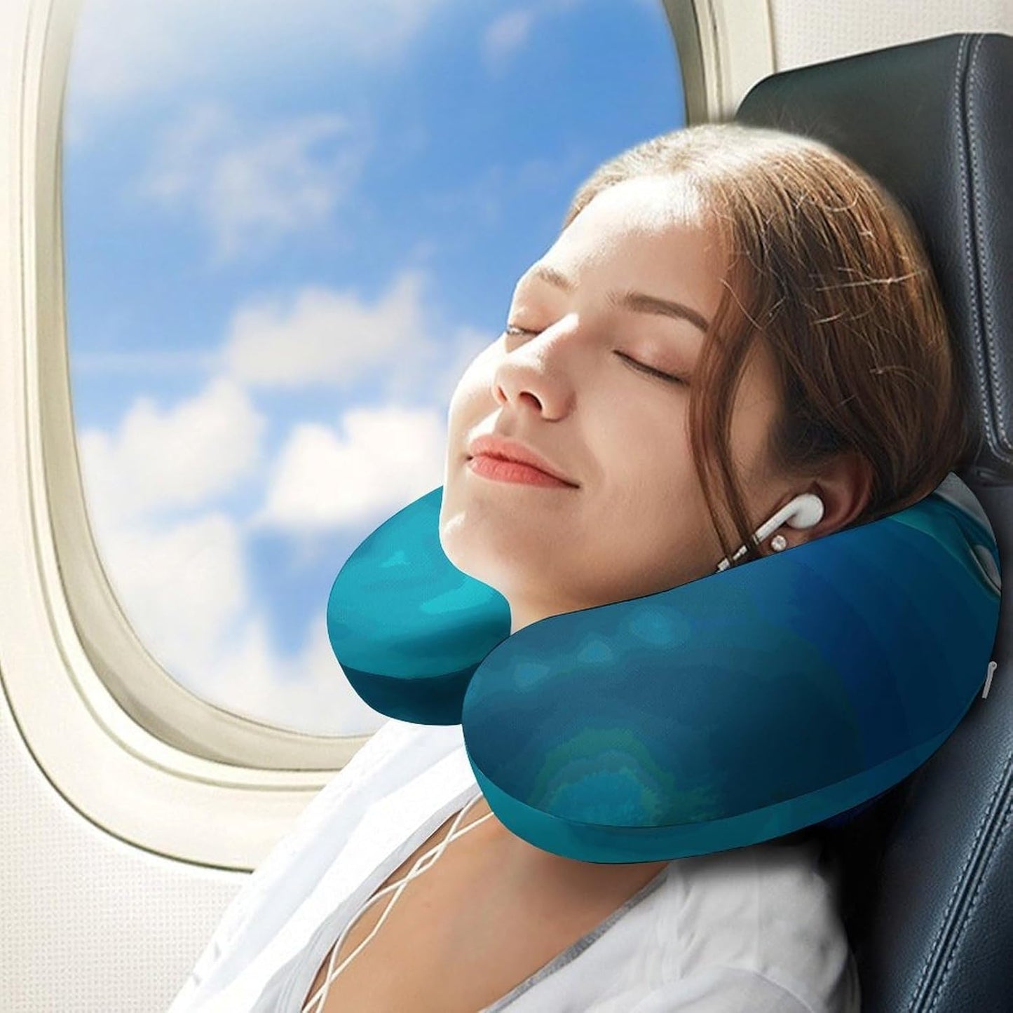 Swimming Dolphin in Blue Sea Neck Pillow Memory Foam U Shaped Pillows Portable Pillows for Shoulder Travel Head Support Pillow with Concealed Zipper for Airplane Car Home Office