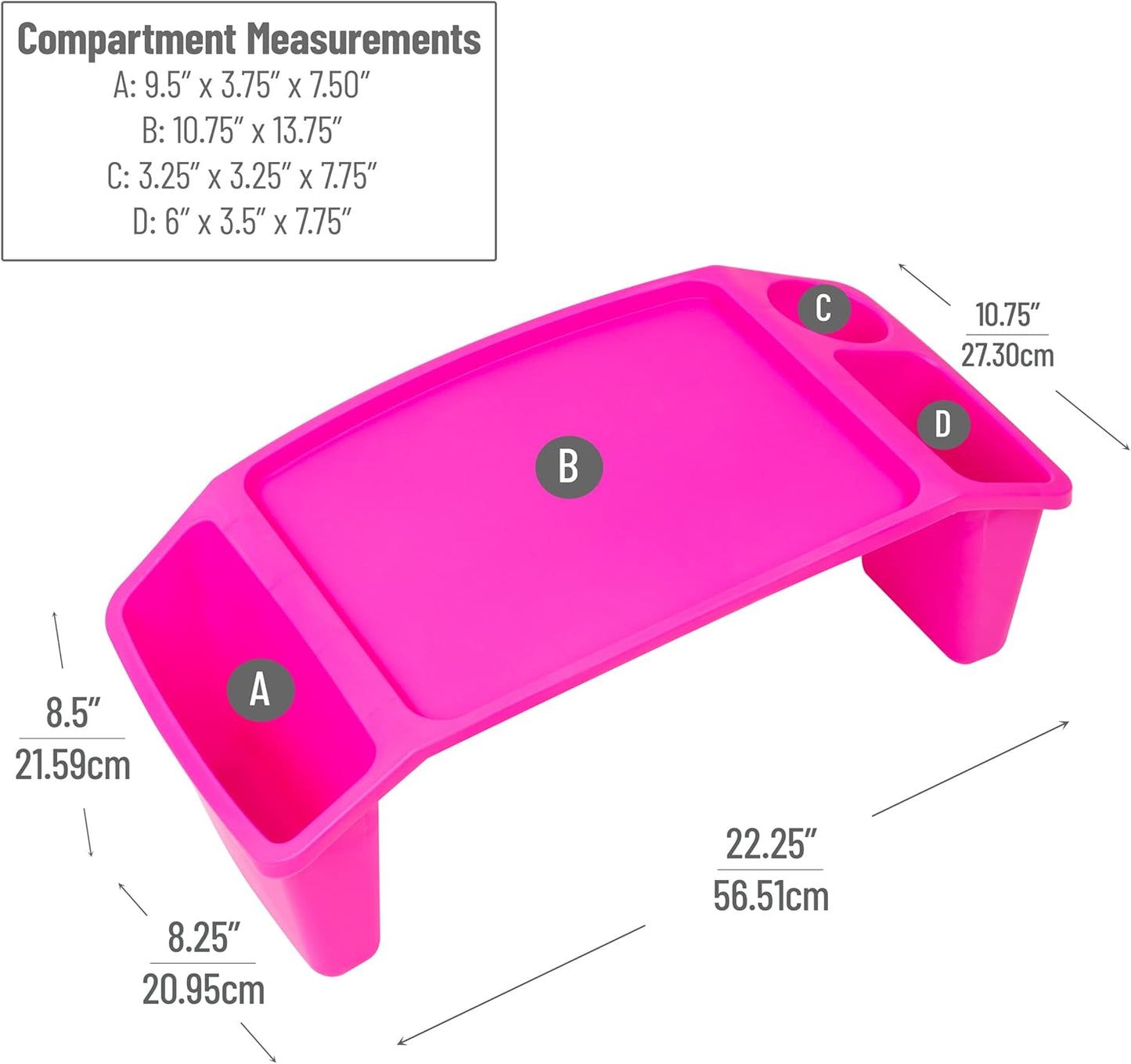 Mind Reader Kids Lap Desk, Portable Activity Tray with Side Storage, Stackable Plastic Desk for Drawing, Snacks, Study, Set of 2, Pink