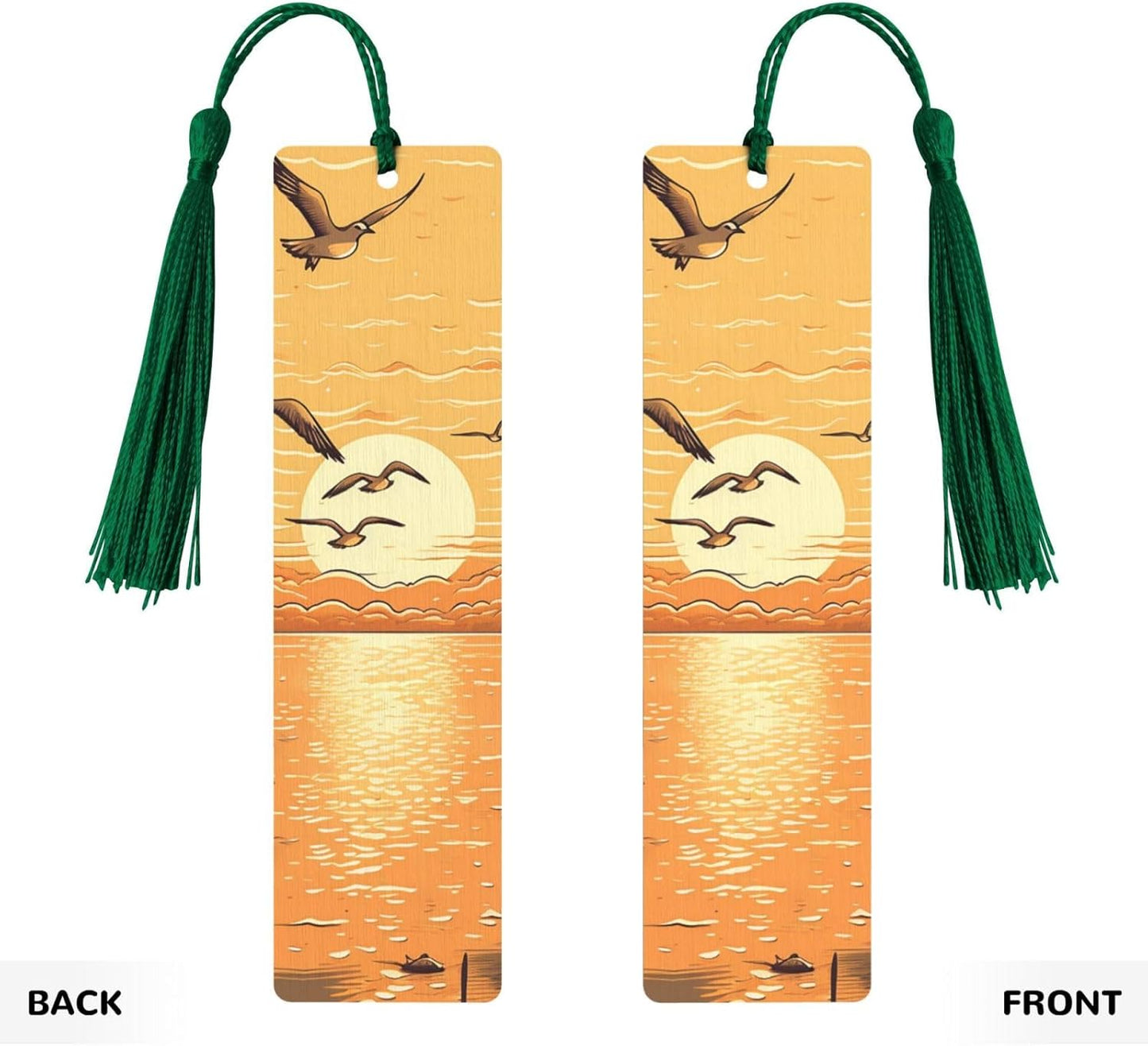Seagulls Flying Over Bookmarks Gifts for Women Men, Wooden Bookmarks for Book Lovers, Vintage Book Marks Ornaments with Tassel, Unique Personalized Reading Page Markers Dark Green