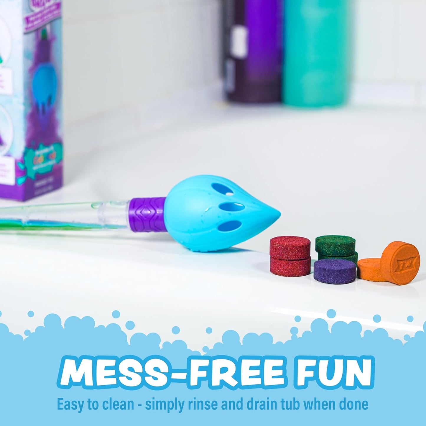 Tub Works® Bath Color Brush™ Kids Bath Bomb Set | Nontoxic & Fragrance-Free | Use Brush to Paint Water with Vibrant, Fizzing Colors | Fun BathBombs for Kids Bath | Creative Bathtub Toys for Toddlers