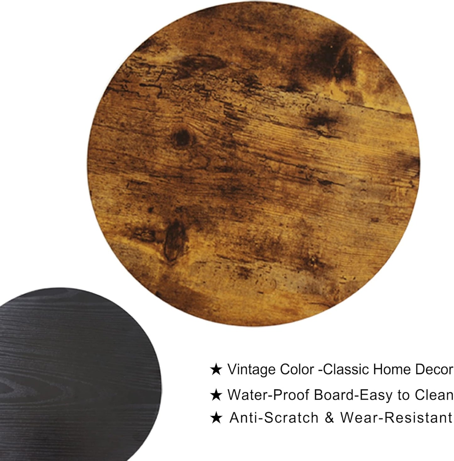 INHABIT UNION End Table, 2 Tier Round Side Table with Metal Frame, Industrial Nightstand Bedside Coffee Accent Table for Living Room Bedroom Small Space, Rustic Brown，15.4" D x 21.6" H