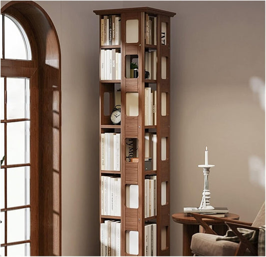 Solid Wood Rotating Bookshelf, 360-degree Bookcase Landing Creative Student Book Shelf for Living Room MINGPING (Size : 44x44x140cm Walnut Color) ()