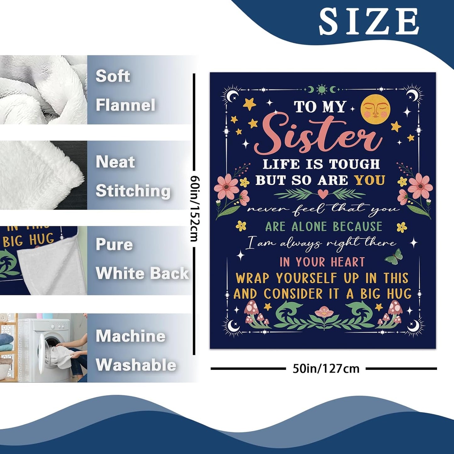 Gift for Sisters from Sis Brother Flannel Throw Blanket,to My Sister Ever Birthday Christmas Graduation Gift Ideas, Soft Bedding Sofa Blanket Present for Girls Women 50'' x 60''