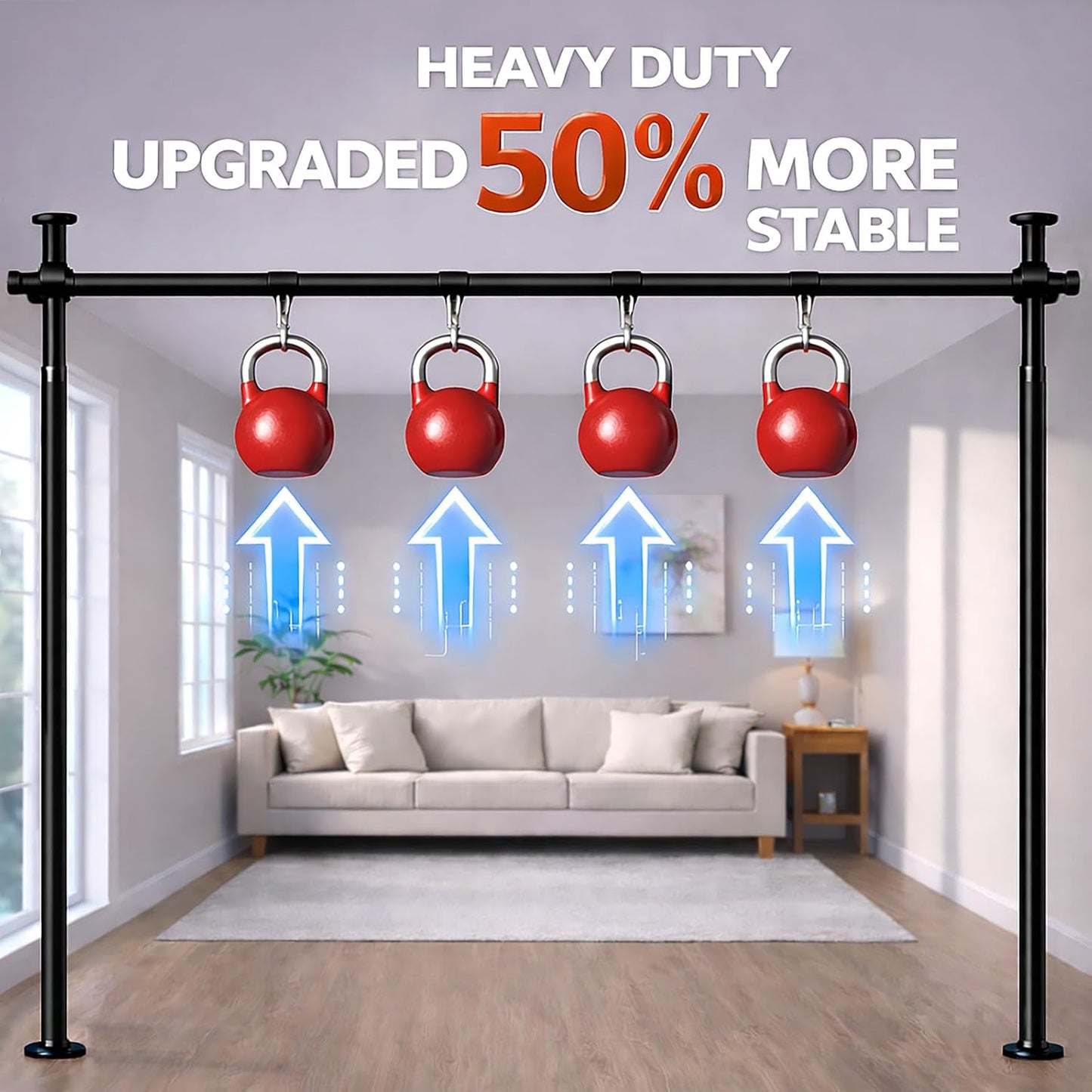 Room Divider Tension Rod No Drilling, Adjustable 72-200" W x 43-120" H Room Divider Curtain Rod, Black