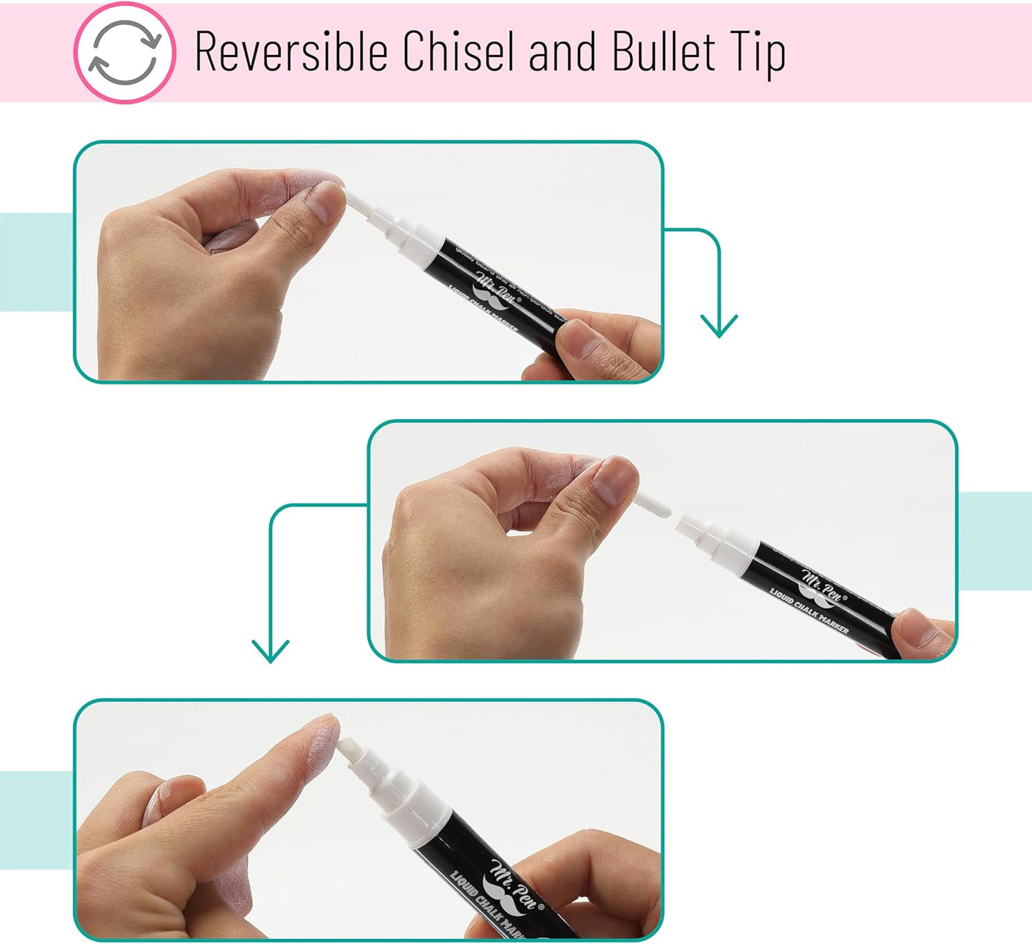 Mr. Pen- White Chalk Markers for Blackboard, 4 Pack, Reversible Tip, White Liquid Chalk Marker, Non-Toxic Liquid Chalkboard for Windows and Glass, Erasable Markers