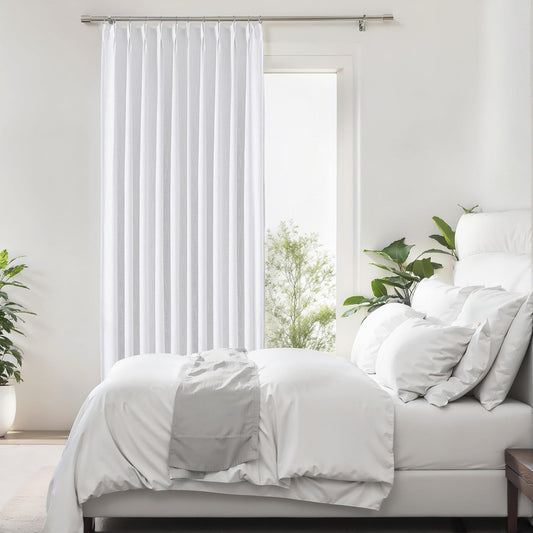 White Pinch Pleated Full Blackout Curtains Linen Texture Thermal Insulated Window Treatment Panel 84 Inch Long for Living Room Bedroom Noise Reducing Back Tab Drapes with Hooks, 1 Panel, 60"Wx84"L