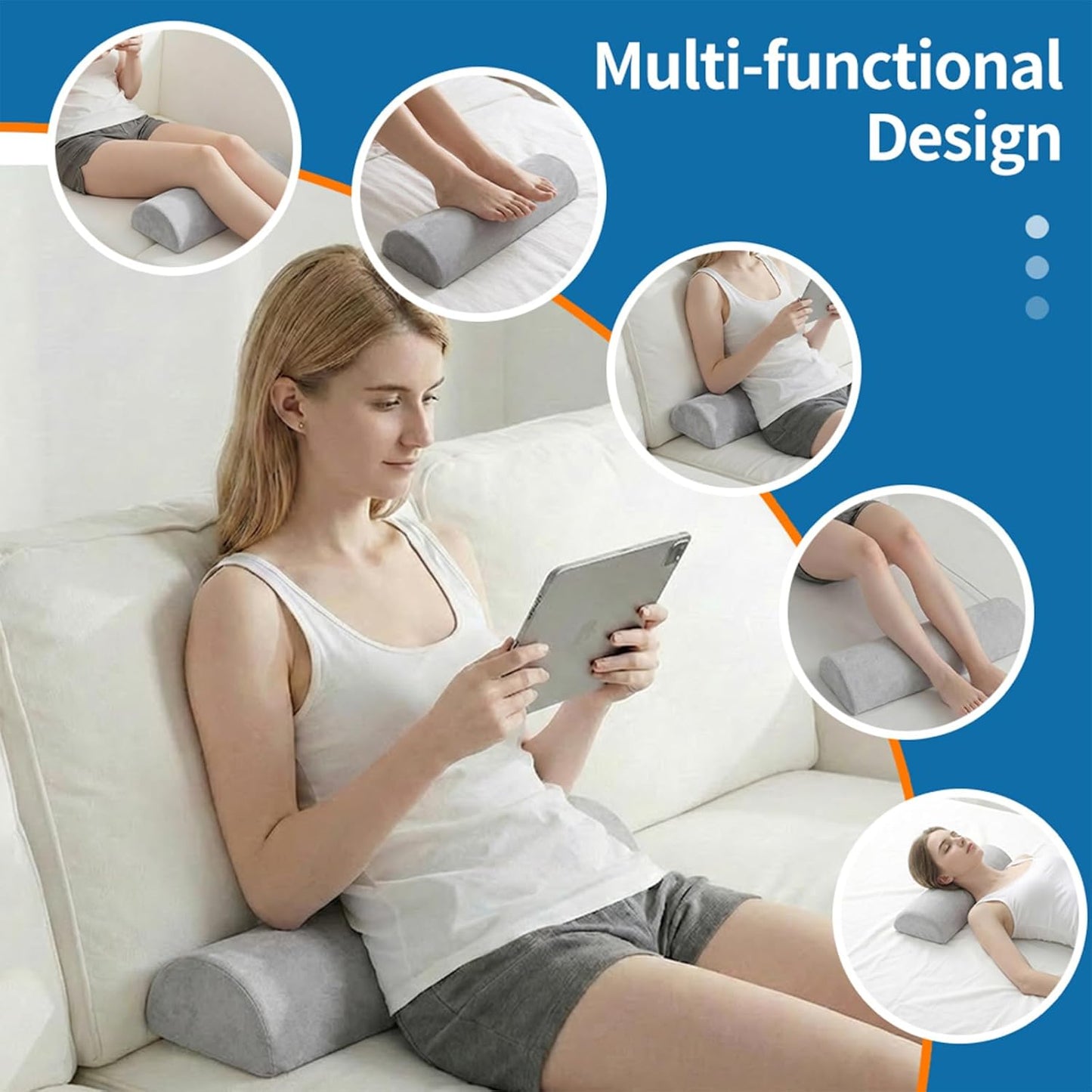 Sciatica Pain Relief Knee Lumbar Back Sleeper Pillow Leg Wedge Pillows (Light Gray)