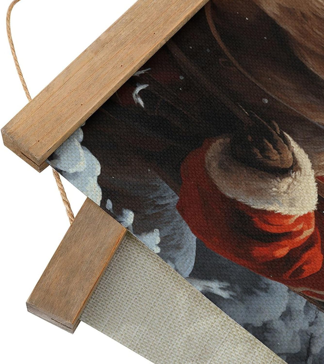 Vintage Santa Claus And Deer Elk Poster with Wooden Frame Personalized Linen Hanging Scroll Painting Rustic Wall Hanging Illustrative Modern Artwork Decor for Home Living Room Bedroom Office