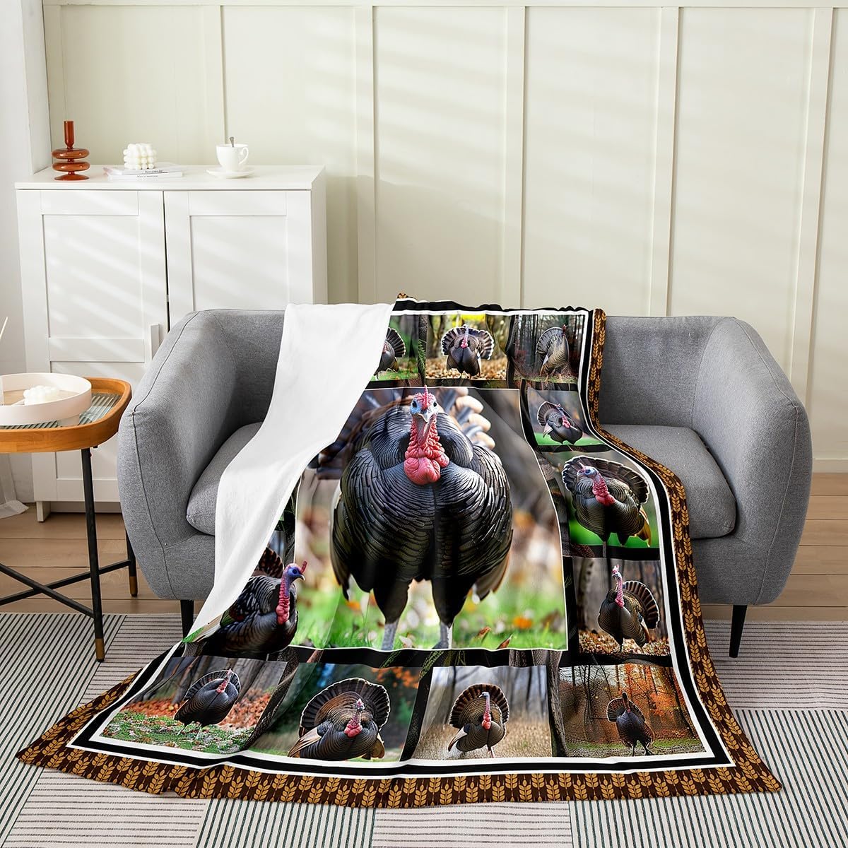 Erosebridal Turkey Blanket Throw 50x60 Inch Wildlife Bird Pheasant Throw Blanket Hunting Turkey Fleece Blanket Farmhose Bird Chicken Bedroom Decor Microfiber Fuzzy Blanket for Adult Men Women