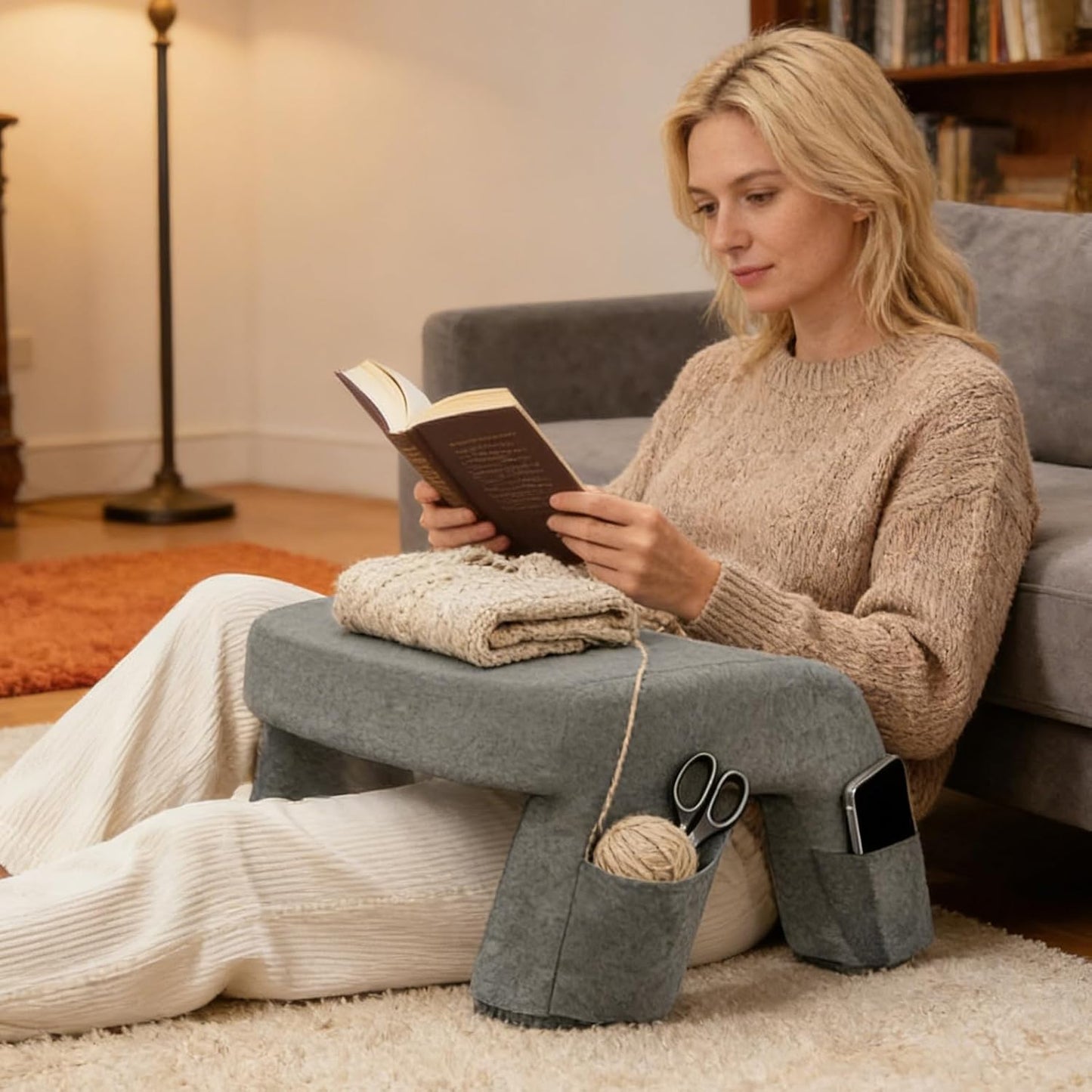 Reading Pillow for Bed - Ergonomic Lap Cushion | 57.6x29.5x53.8cm Support Pillow with Washable Cover, Memory Cotton and Polyester Filling with Arm Comfort, Upright Backrest Cushion