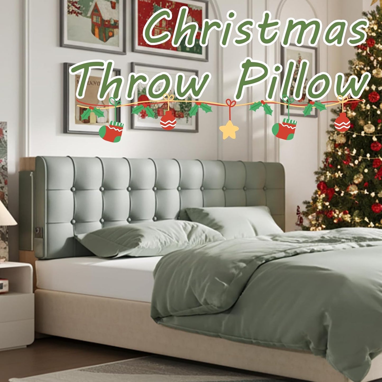 Green Full Headboard Pillow Upholstered Wedge Backrest with Removable Cover for Reading Lumbar Support Twin XL Dorm Bed Essentials Bedroom Pillow Daybed Couch Decorative Cushion Memory Foam Comfort