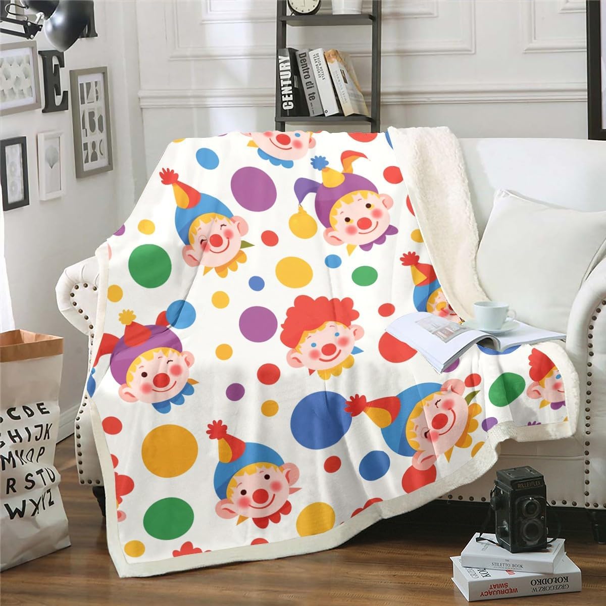Erosebridal Cute Cartoon Clowns Throw Blanket for Toddler Rainbow Polka Dots Fleece Blanket Baby,Funny Clowns Blanket Birthday Gifts Sherpa Blanket Kids Boys Girls Home Decorative,Lightweight
