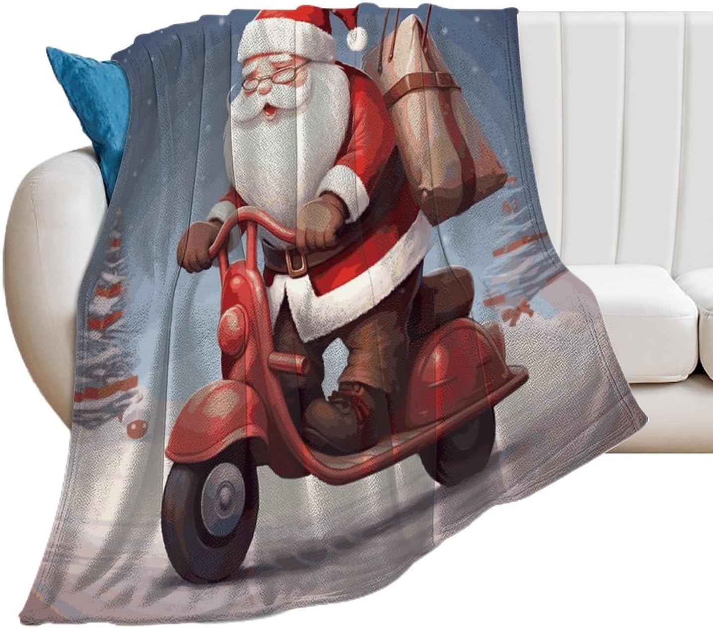 Santa Claus on Scooter Blanket Super Soft Lightweight Throw Blanket Cute Cozy Warm Bed Blanket Decorative Fuzzy Blanket All-Season Home Decor Gift for Sofa Couch Living Room 30"*40"（76 * 100cm）